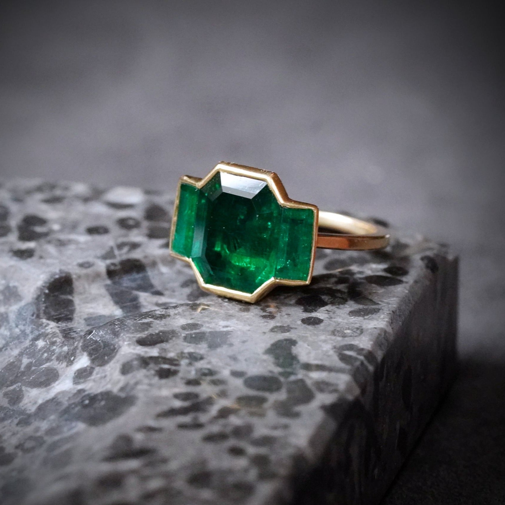 Step Cut Sandawana Emerald Ring, 3.76 ct