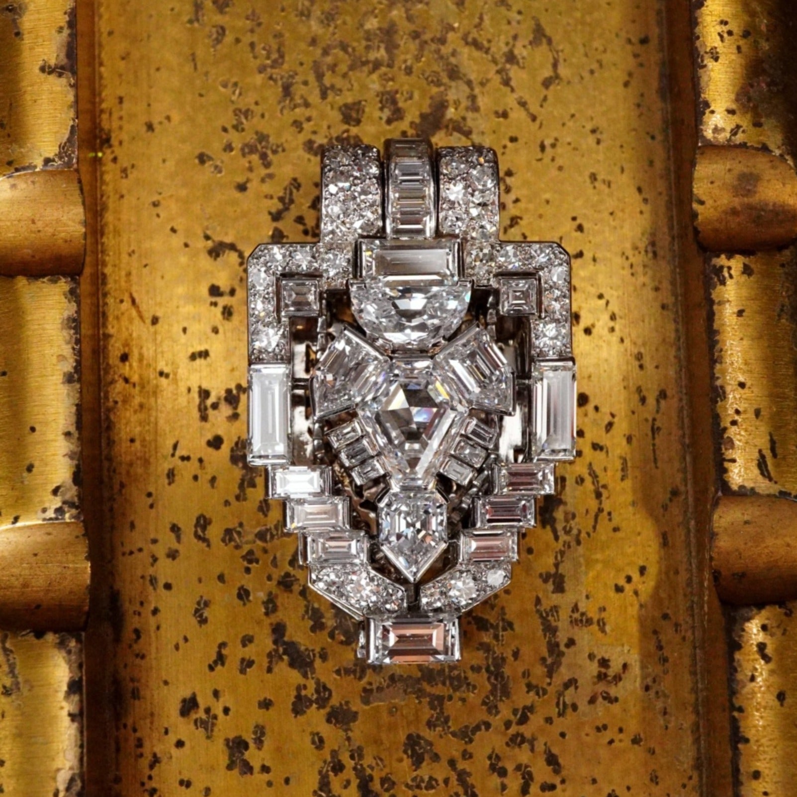 Art Deco Cartier Diamond Platinum Clip Brooch