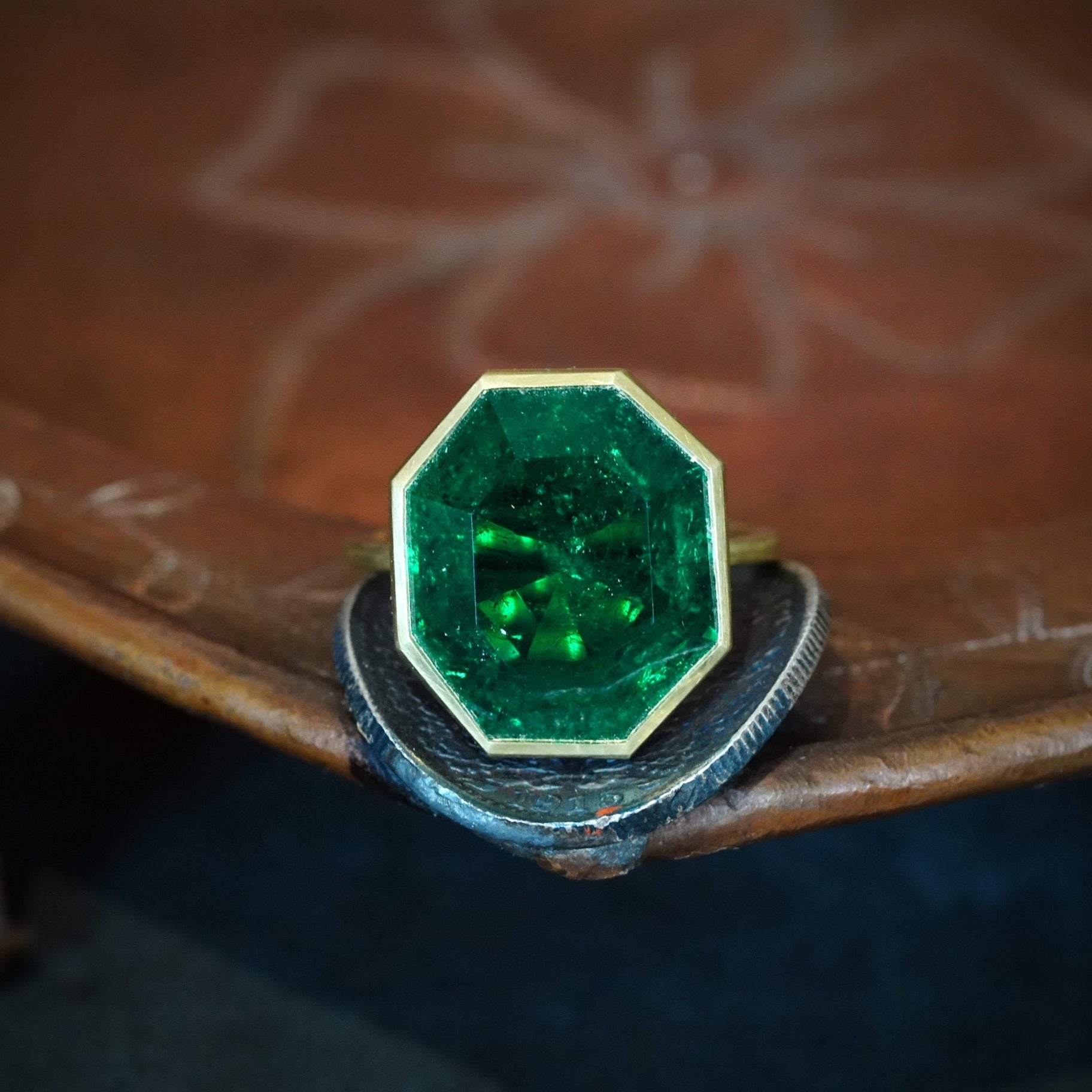 Step Cut Colombian Emerald Ring, 10.97 ct