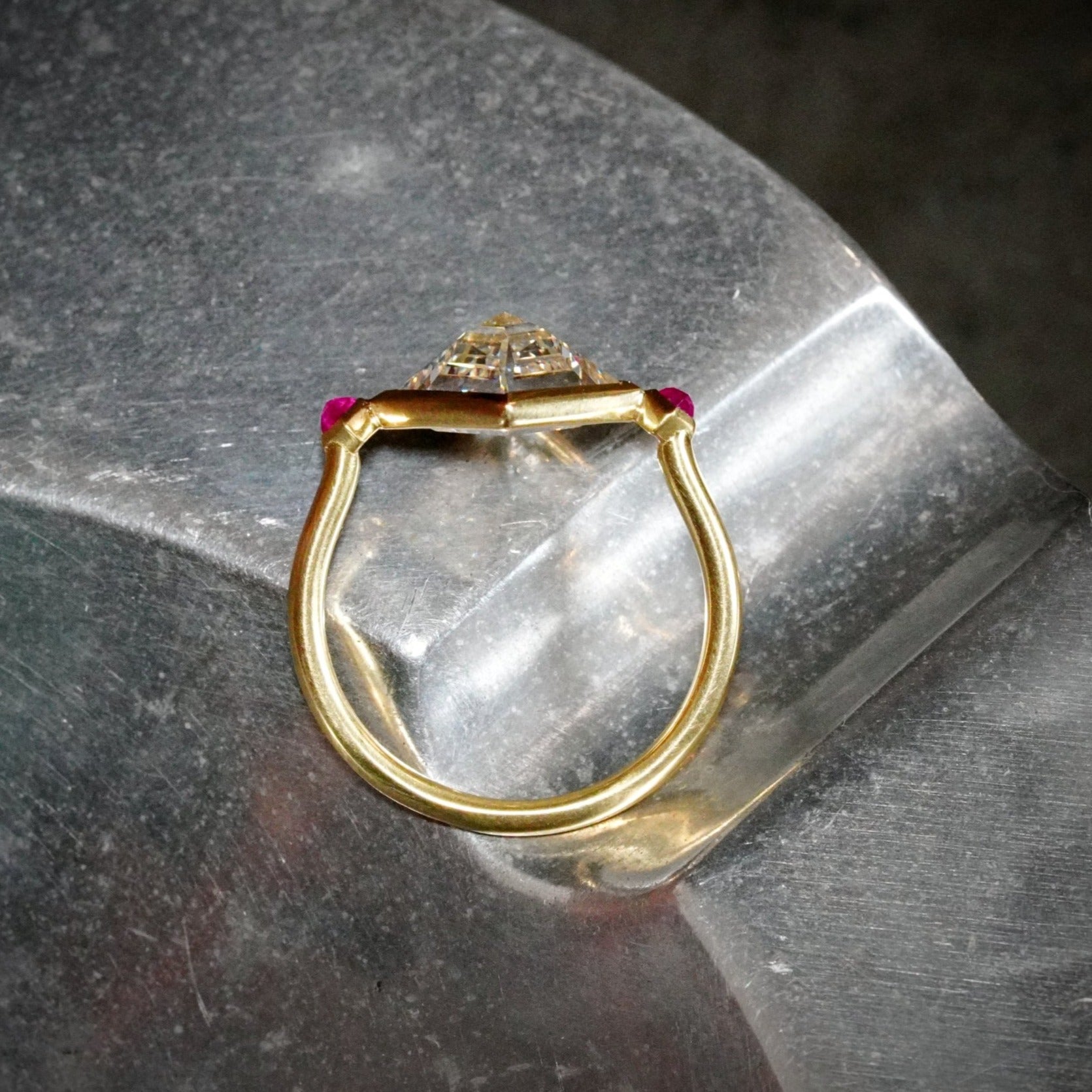 Jogani Art Deco-Inspired 3.03ct Lozenge Diamond Ring with Rubies in 18K Gold 5