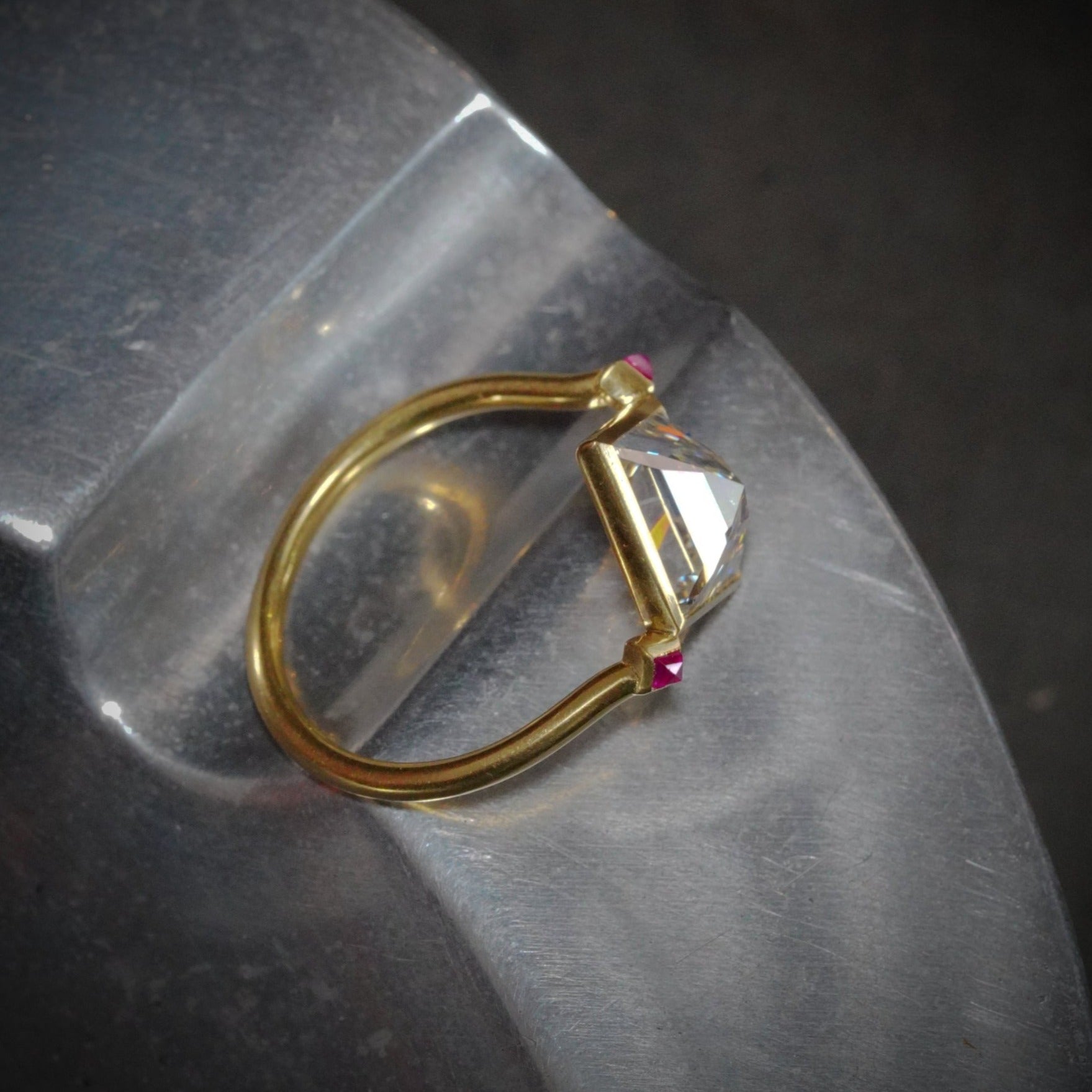 Jogani Art Deco-Inspired 3.03ct Lozenge Diamond Ring with Rubies in 18K Gold 6