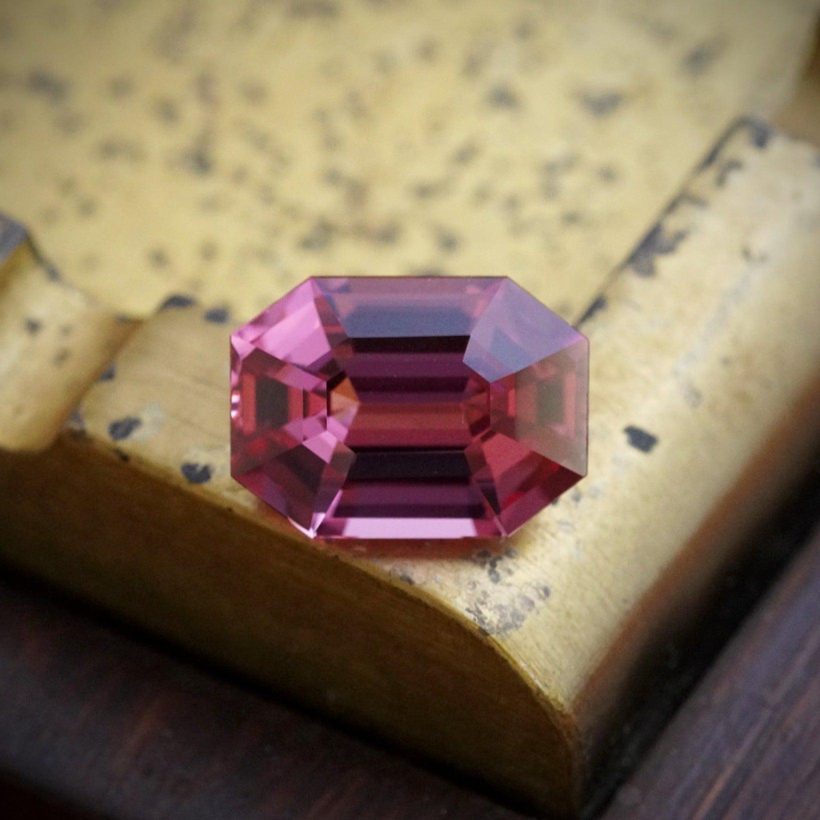 Embracing Eternity: The Majestic 13.44 CT Antique Step Cut Deep Rose-Pink No Heat Spinel from Tajikistan - Jogani