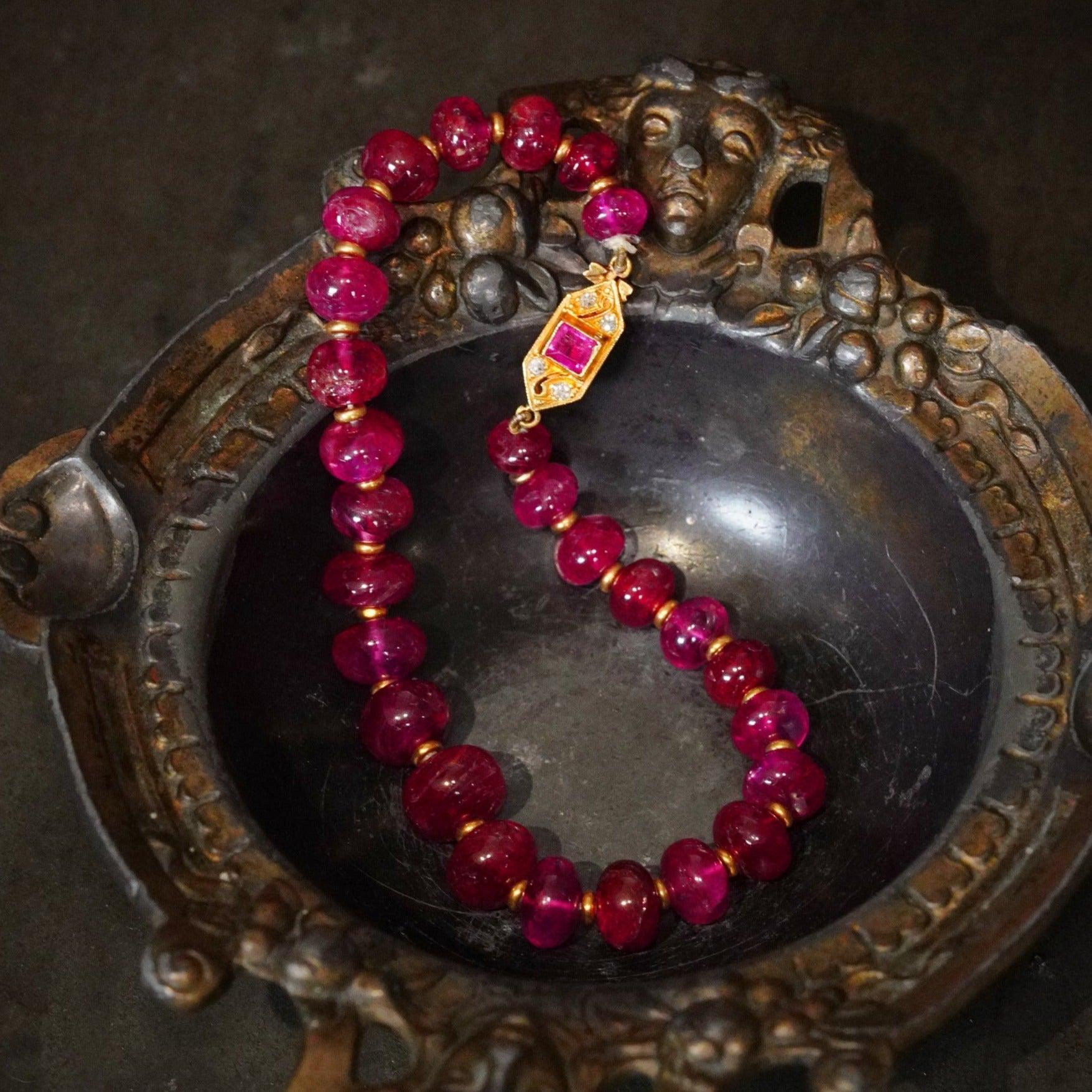 Exquisite Mughal Jewelry: Burma No Heat Ruby Gold Bracelet