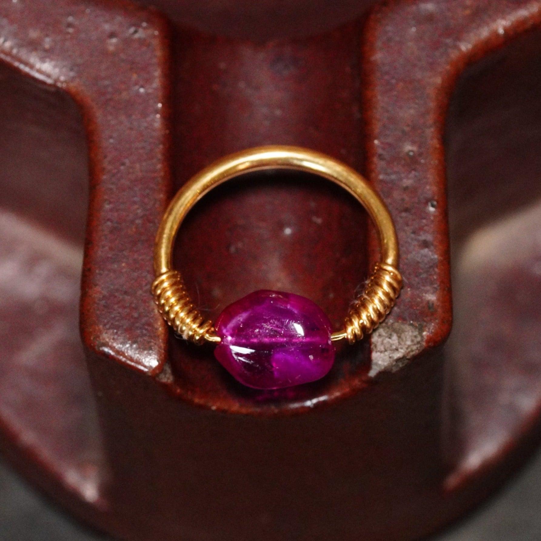 18K Gold Ruby Ring - Handcrafted Burmese Bead Ring by Anup Jogani