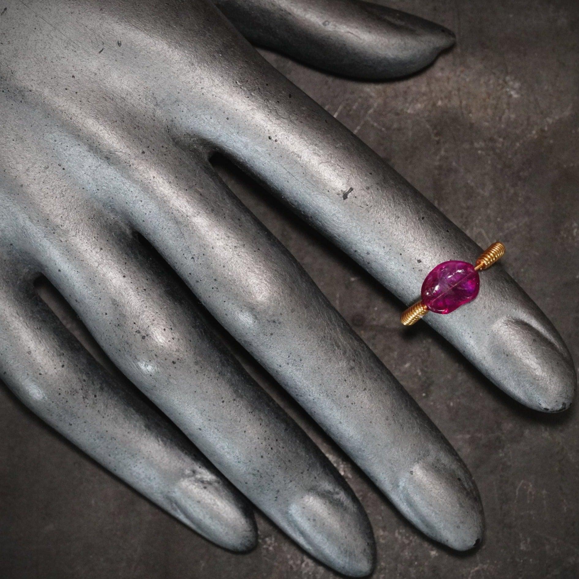 Handmade Ruby Ring - No Heat 2 CT Bead Ring in 18K Gold by Jogani