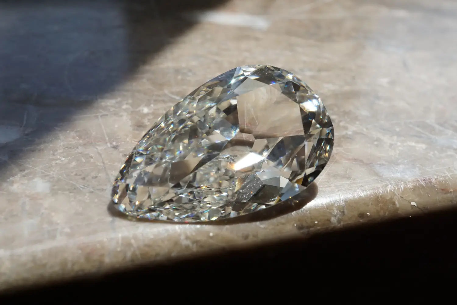 A 20.20-carat pear-shaped diamond with H color and VVS2 clarity from Jogani.