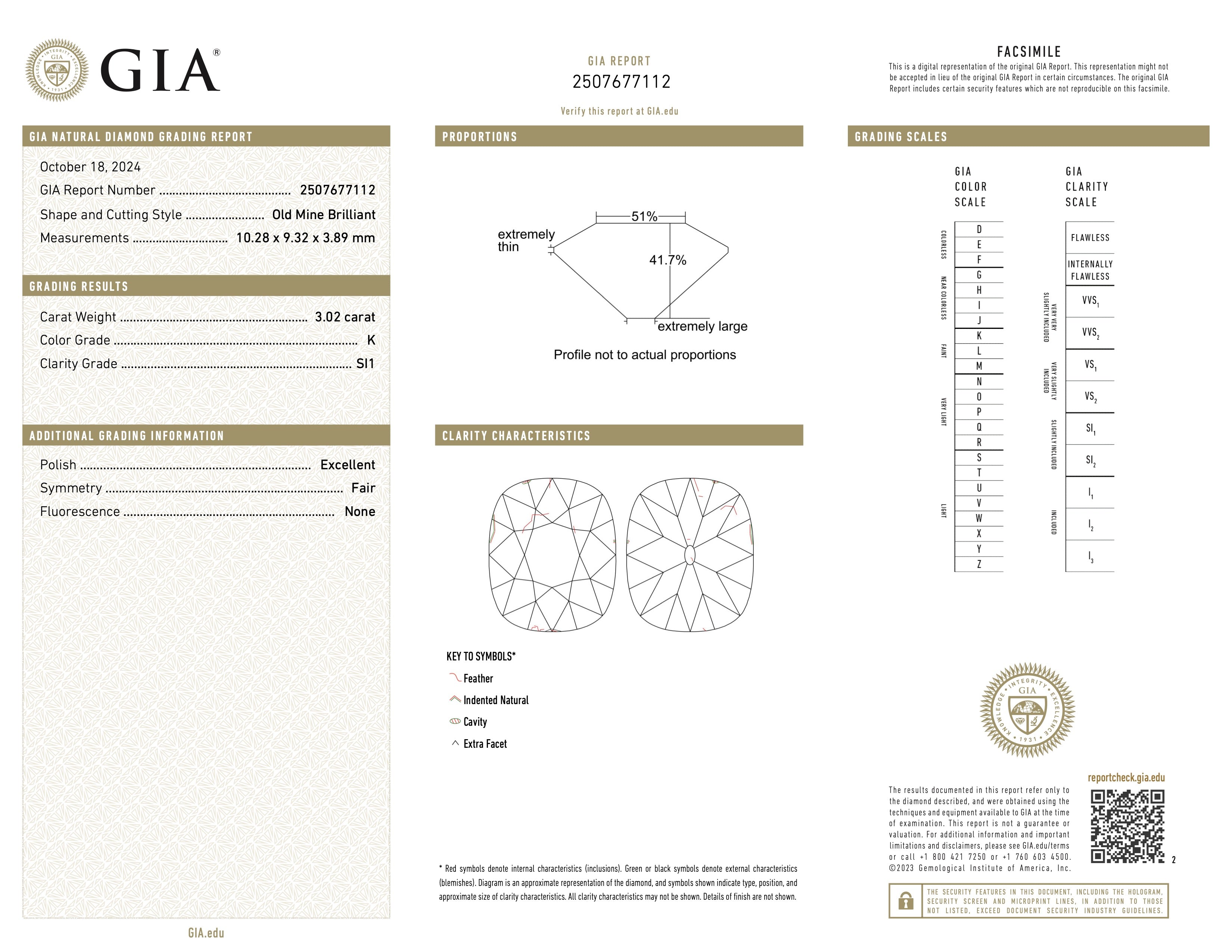 A GIA-certified 3.02 ct Old Mine diamond, verified for its SI1 clarity and K color. Available with Jogani, this antique-cut diamond is an exquisite investment.