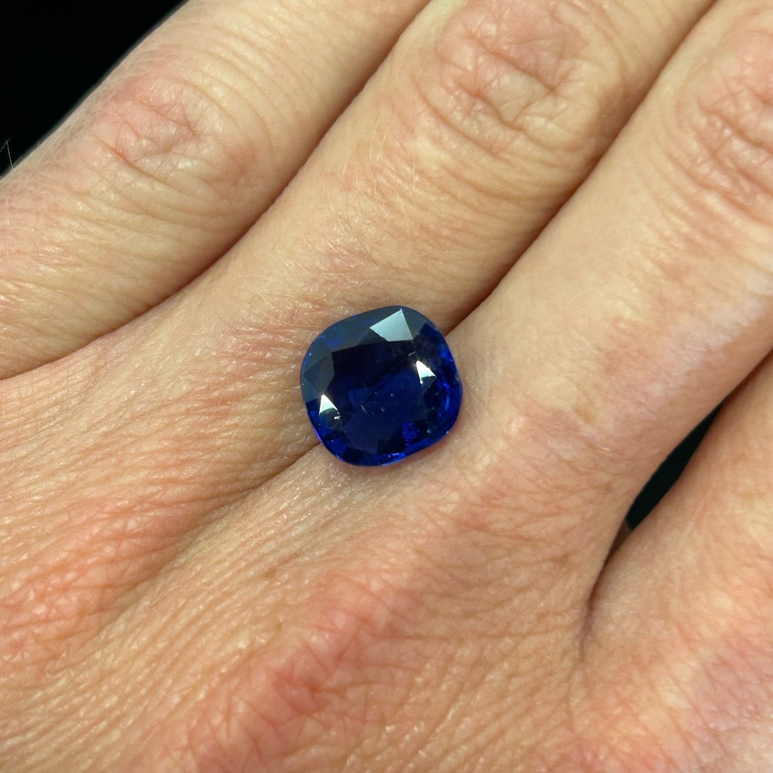 3.39 ct Cushion Cut Burma Sapphire, no heat, deep blue, clean clarity, rare loose gemstone from Jogani.