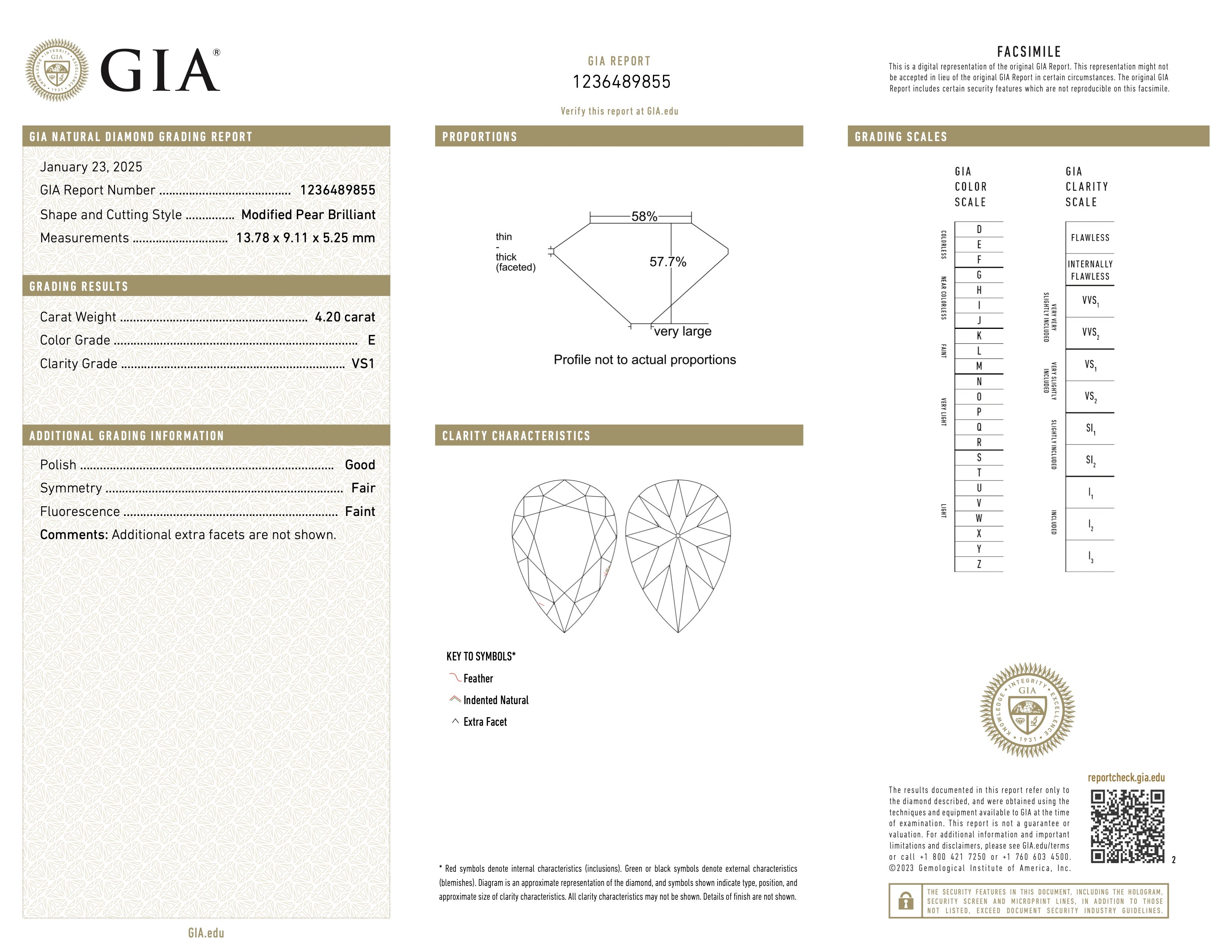 GIA-certified 4.20 ct pear cut diamond with dazzling E color and VS1 clarity. Expertly faceted to maximize brilliance and elegance.