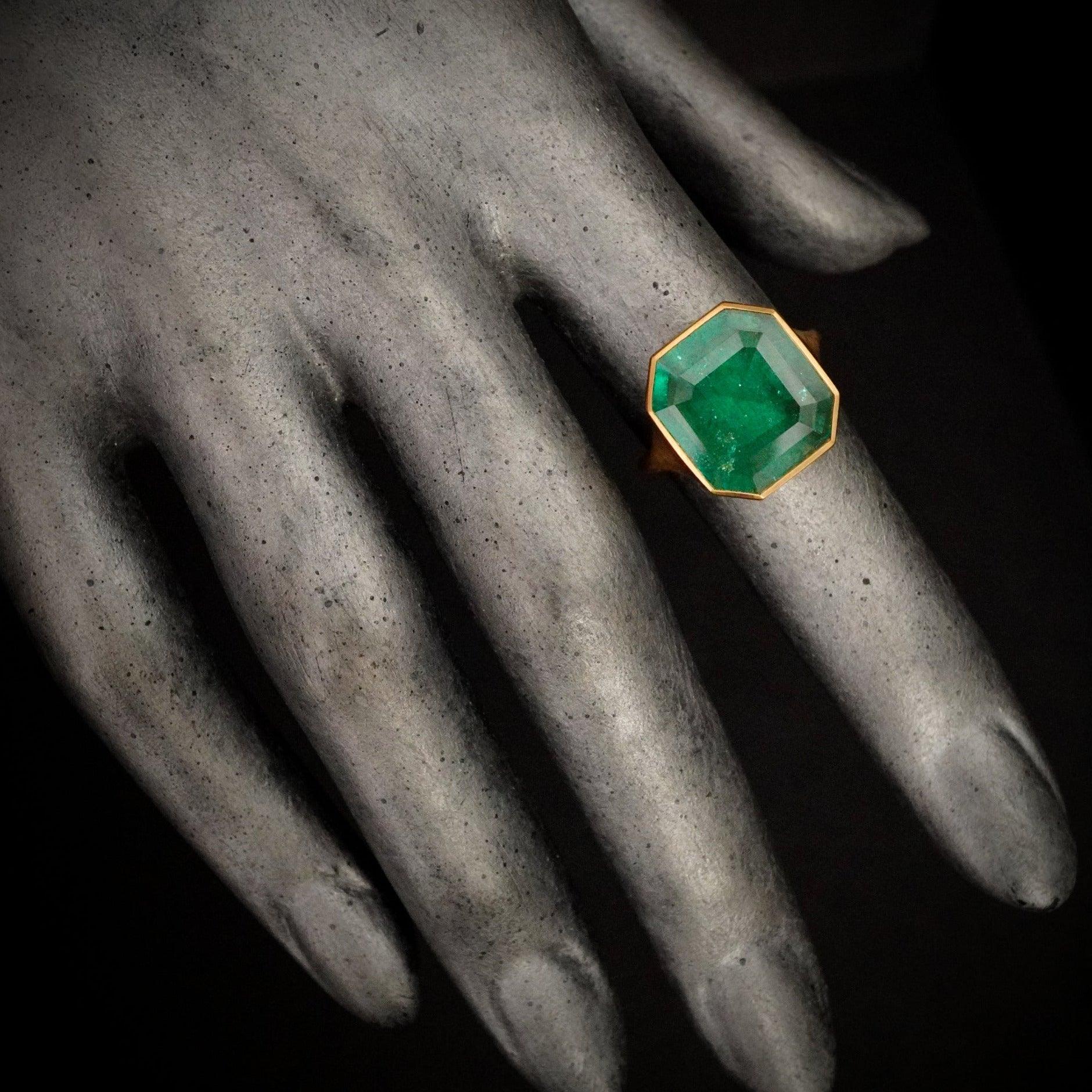 5.88 Step Cut No Oil Colombian Emerald Gold Ring - SKU 643
