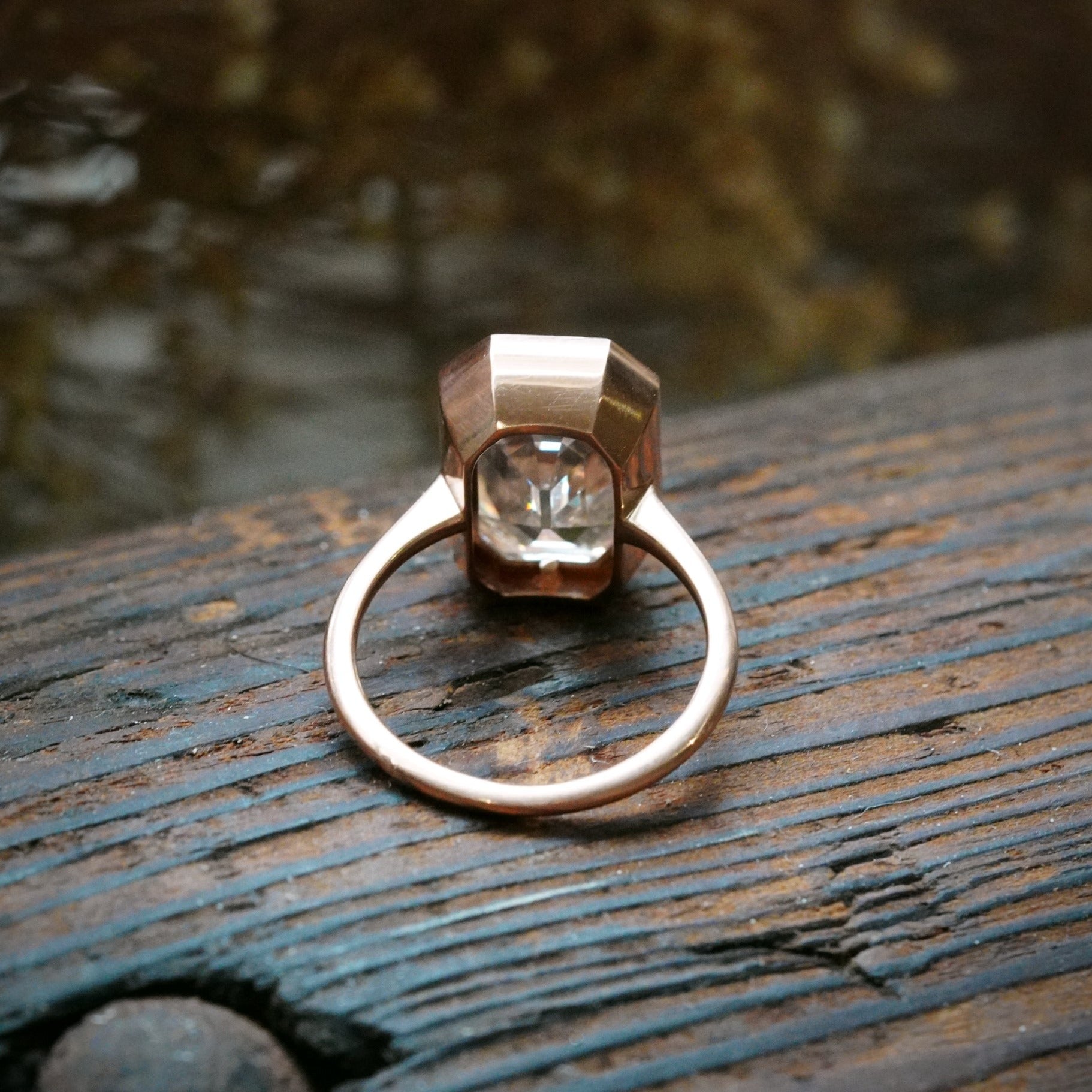 A sophisticated 8.06 ct Step Cut Diamond Ring featuring a luminous L-color diamond with VVS2 clarity, set in a refined blend of rose gold and platinum. Available with Jogani.