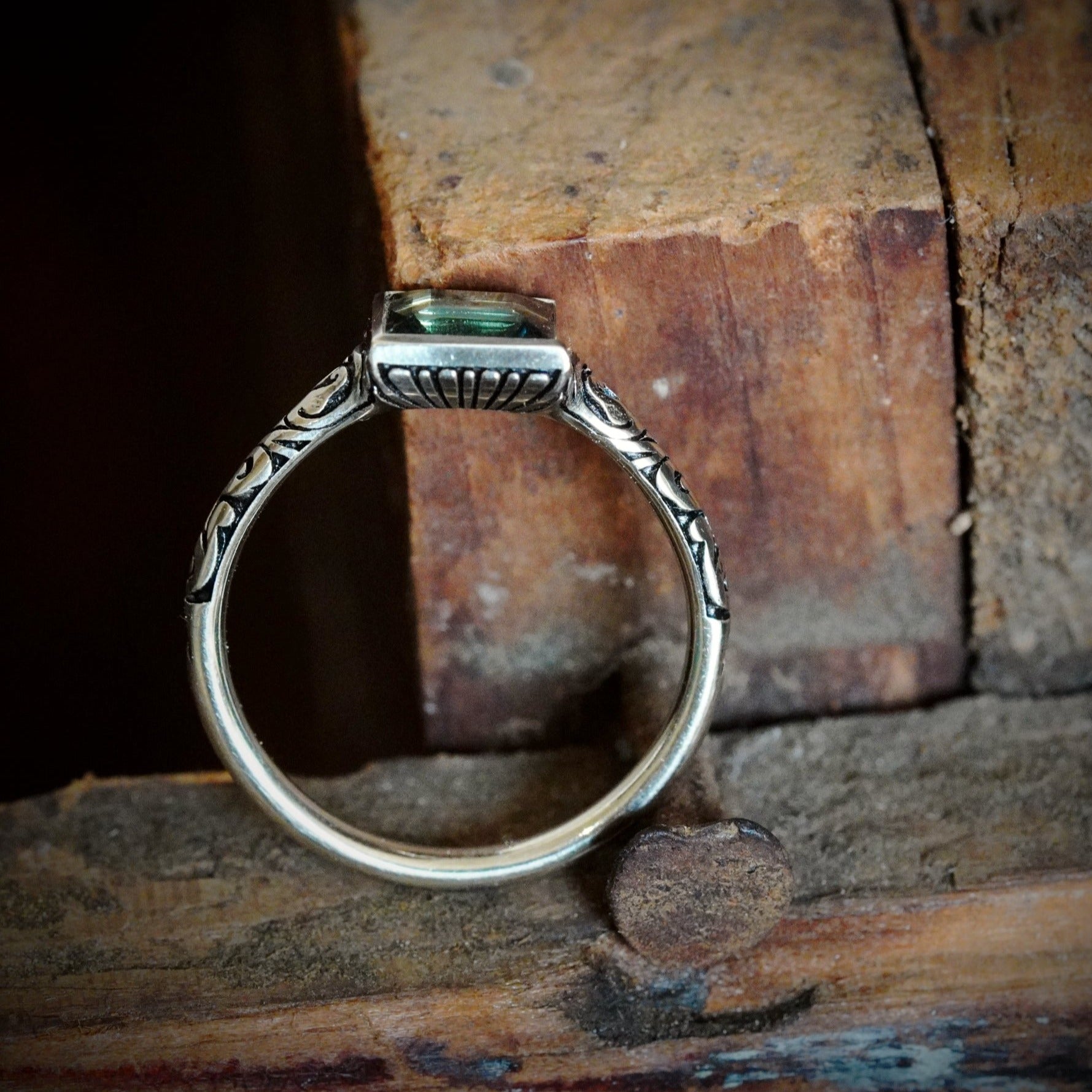  Jogani Renaissance Inspired 1.20ct Teal Sapphire Ring in 18K Gold