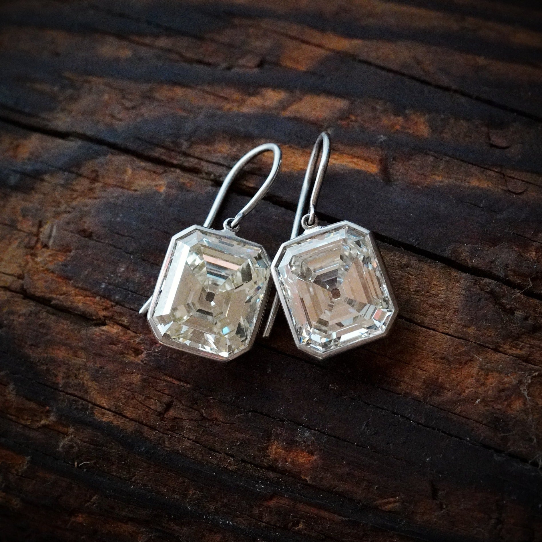 Anup Jogani Twin Step Cut Diamond Earrings: Platinum Brilliance