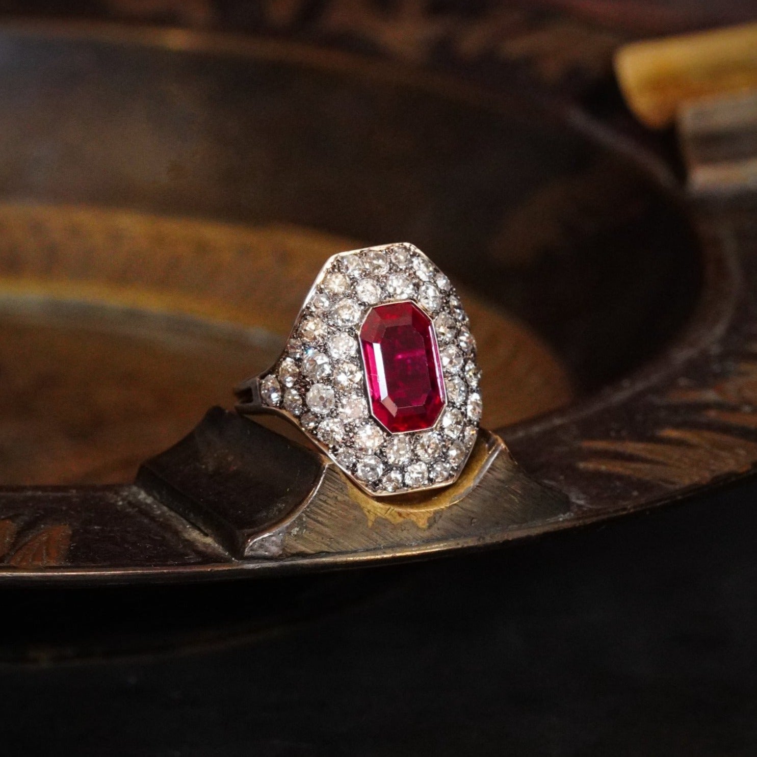 Victorian-Inspired Burma No-Heat Ruby and Diamond Ring