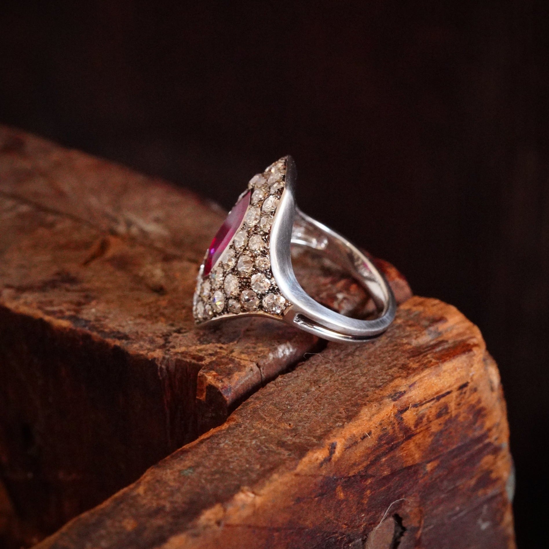 Victorian-Inspired Burma No-Heat Ruby and Diamond Ring