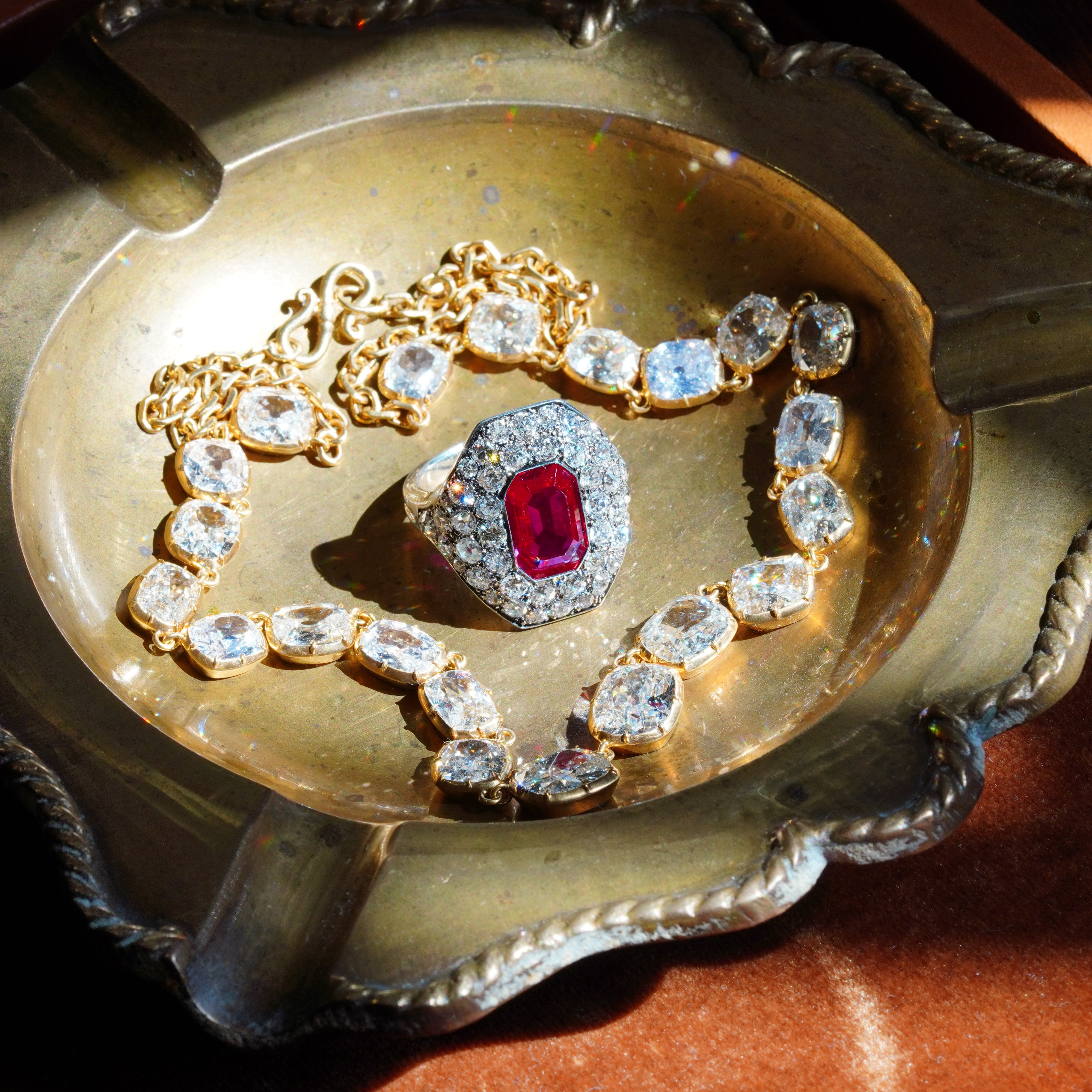 Burma Ruby Ring and Diamond Necklace