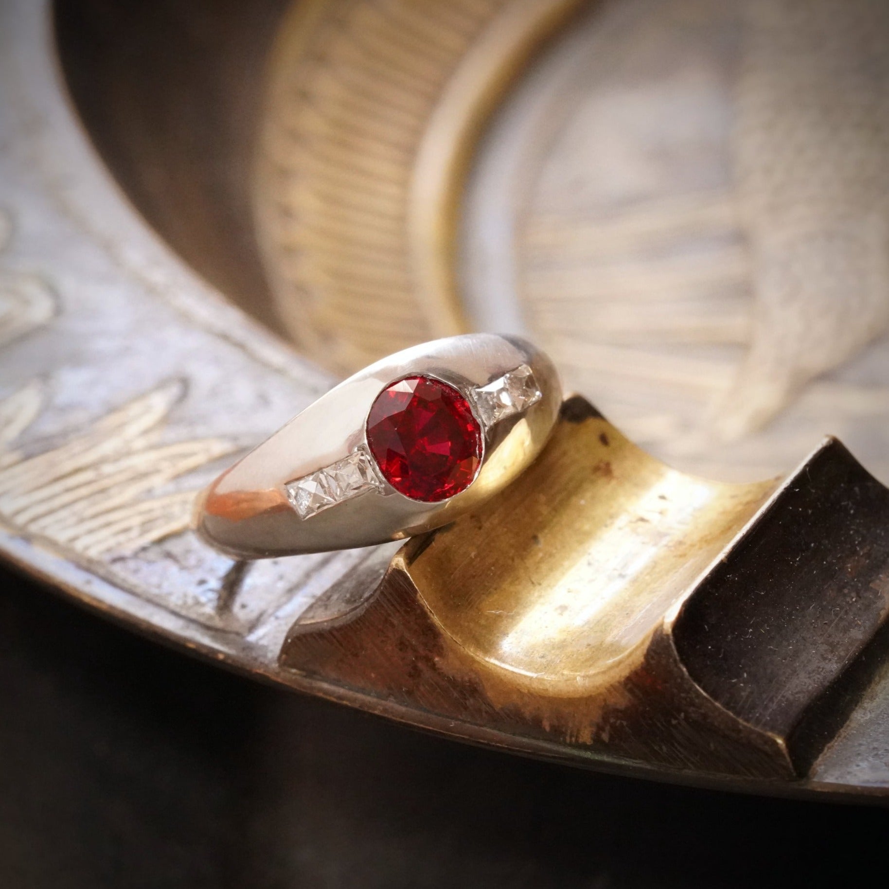 Pigeon's Blood No Heat Burmese 1.73 CT Ruby Art Deco Platinum Ring