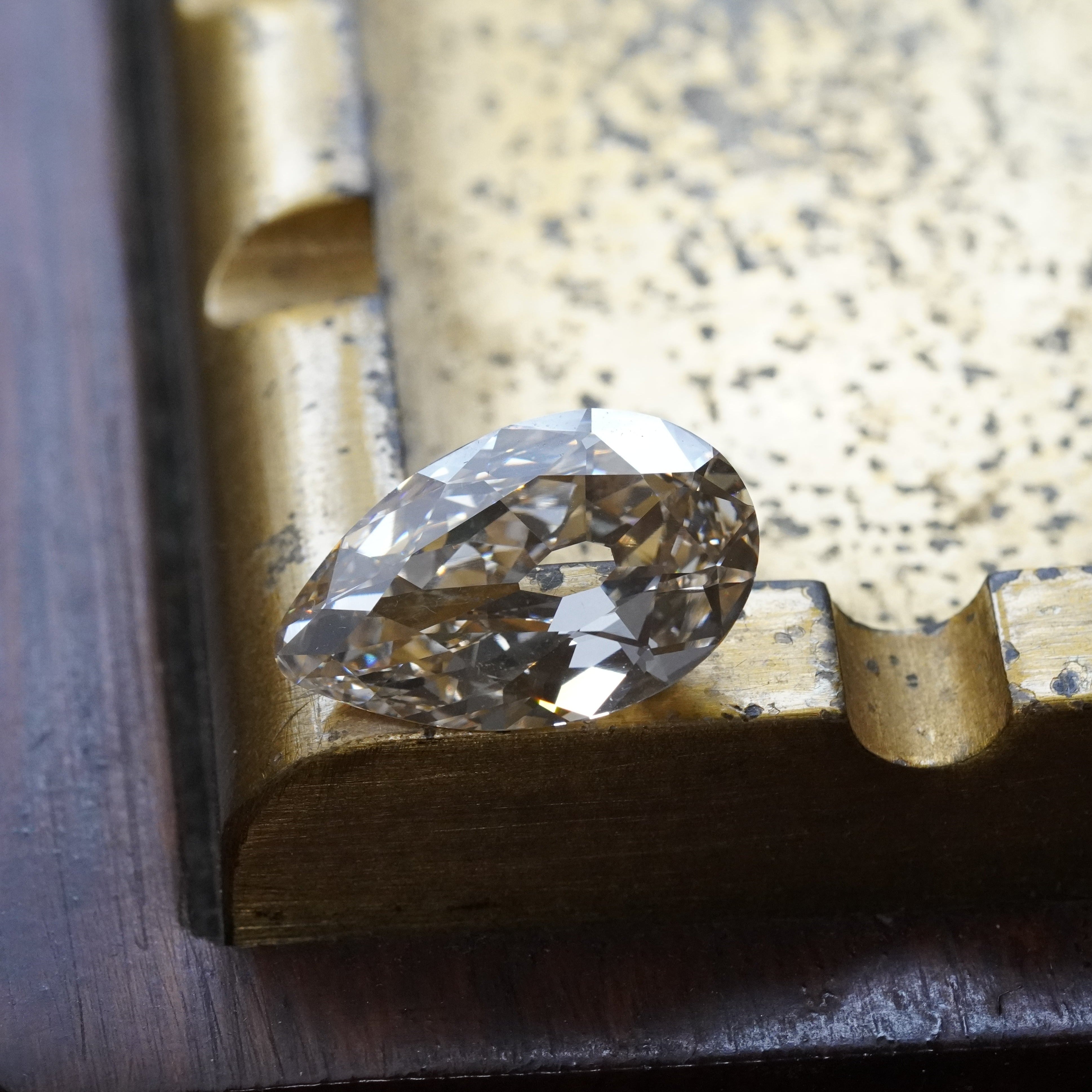 16.61-Carat Pear-Shaped Light-Brown Diamond