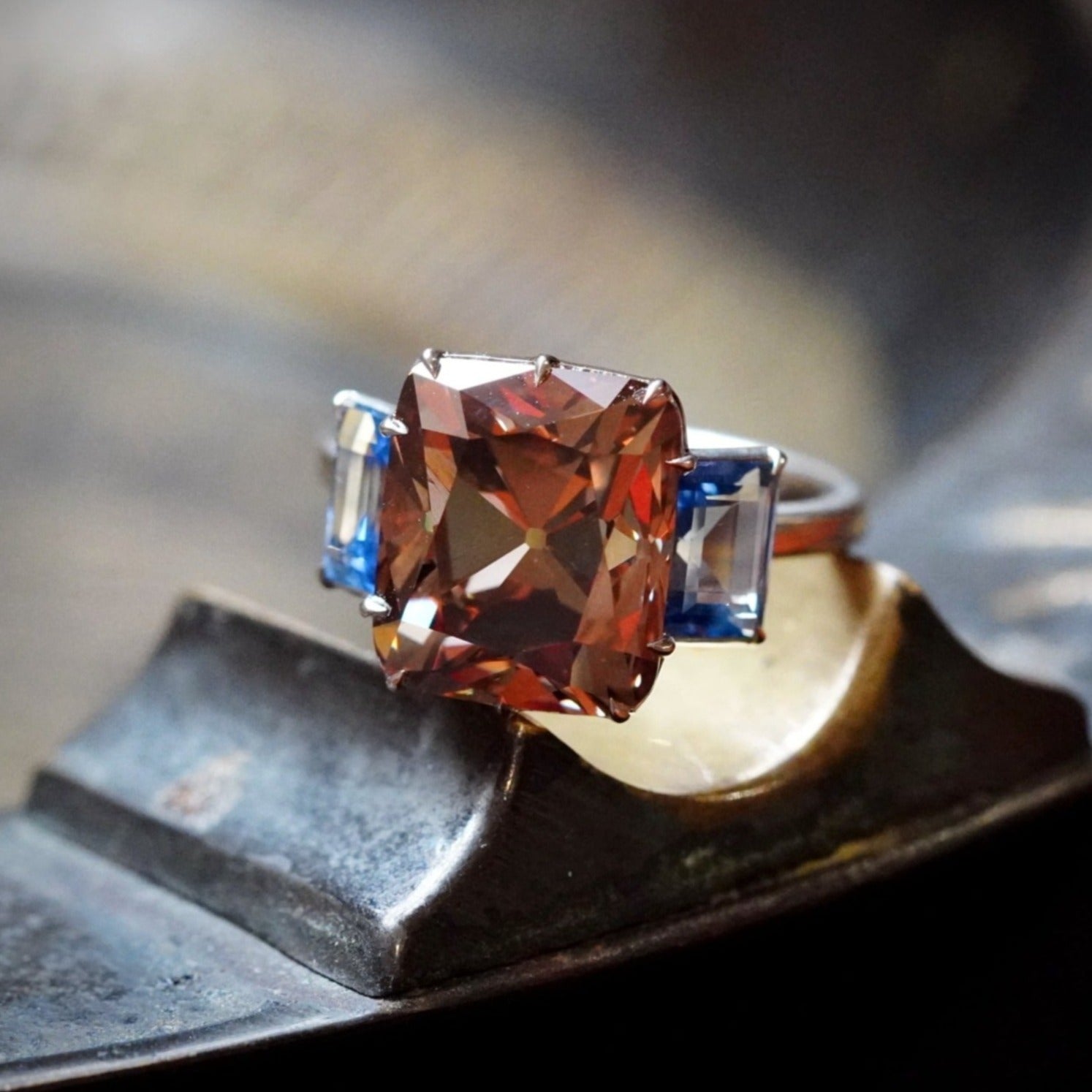 8.66-CT Peruzzi Cut Diamond and Kashmir Sapphire Ring in 18K White Gold