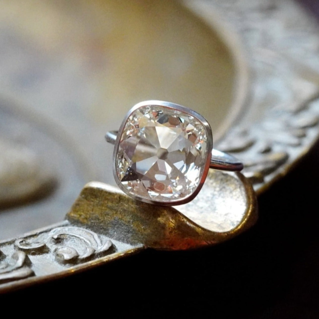 3.46-Carat Cushion Diamond Platinum Ring