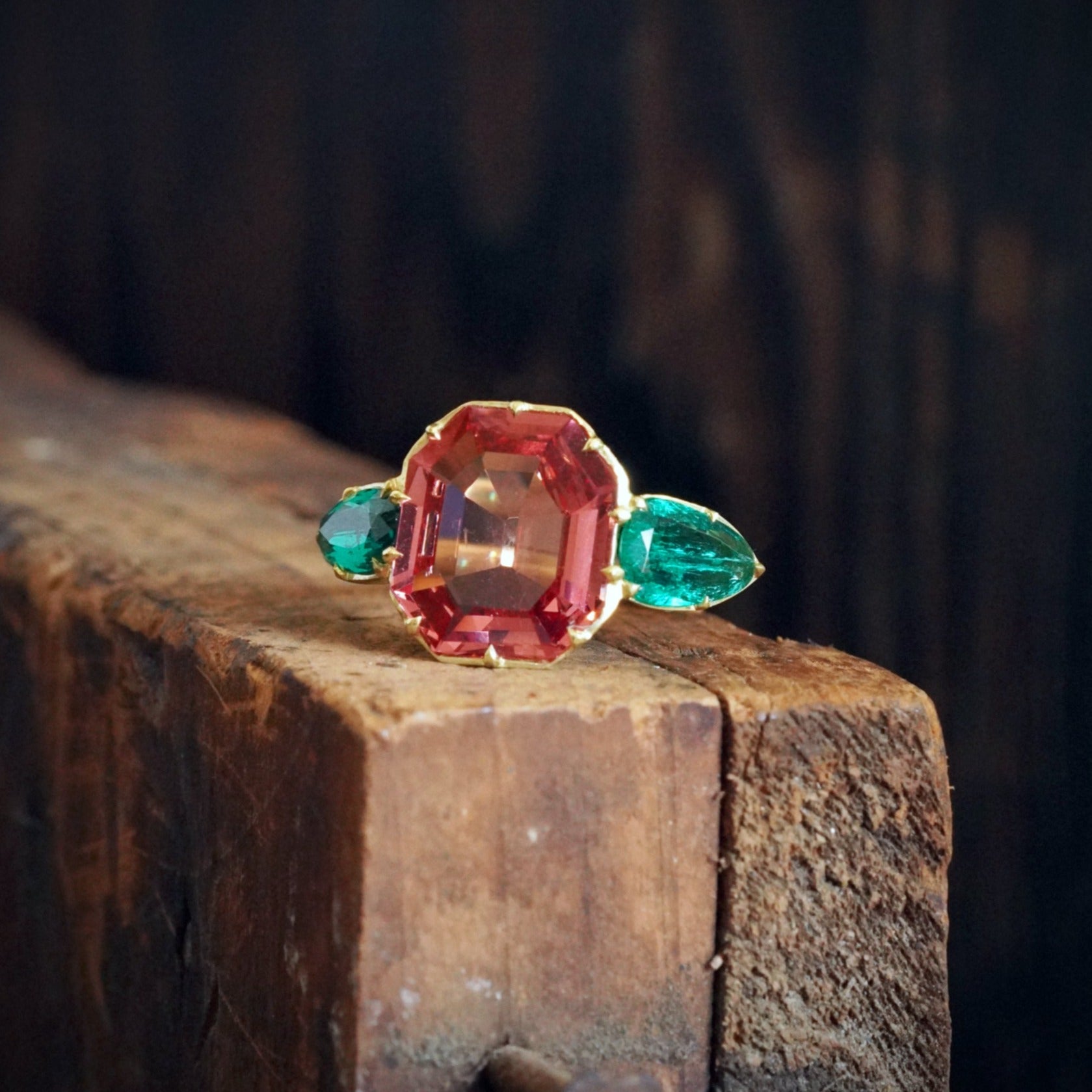 7.08ct Spinel & Emerald Gold Ring