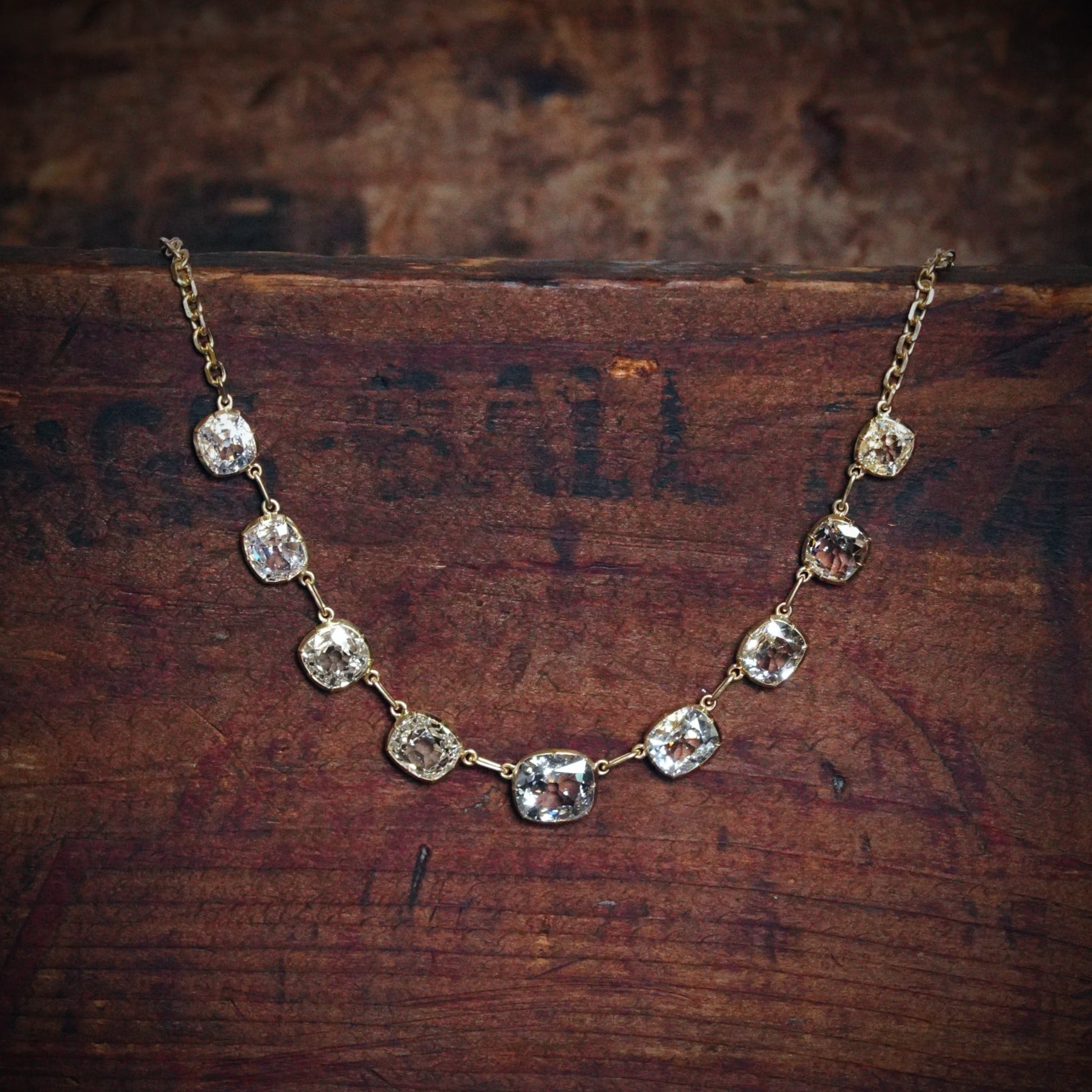 Jogani's Victorian-Era Brilliance: Cushion-Cut Diamond Necklace in 18K Yellow Gold