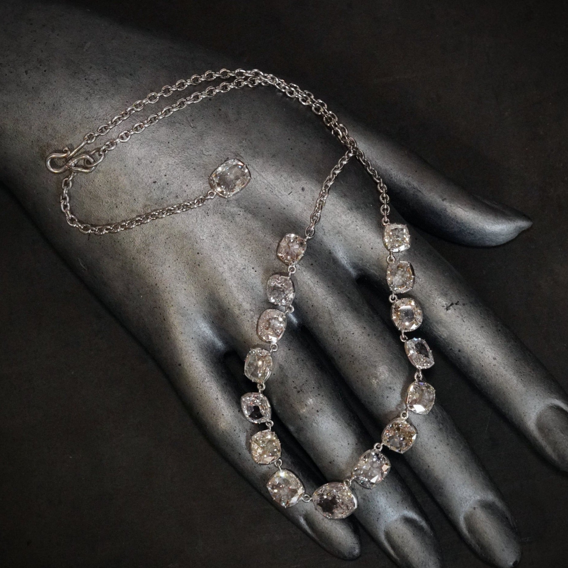 Jogani's Platinum Majesty: 18.72-Carat Cushion-Cut Diamond Necklace