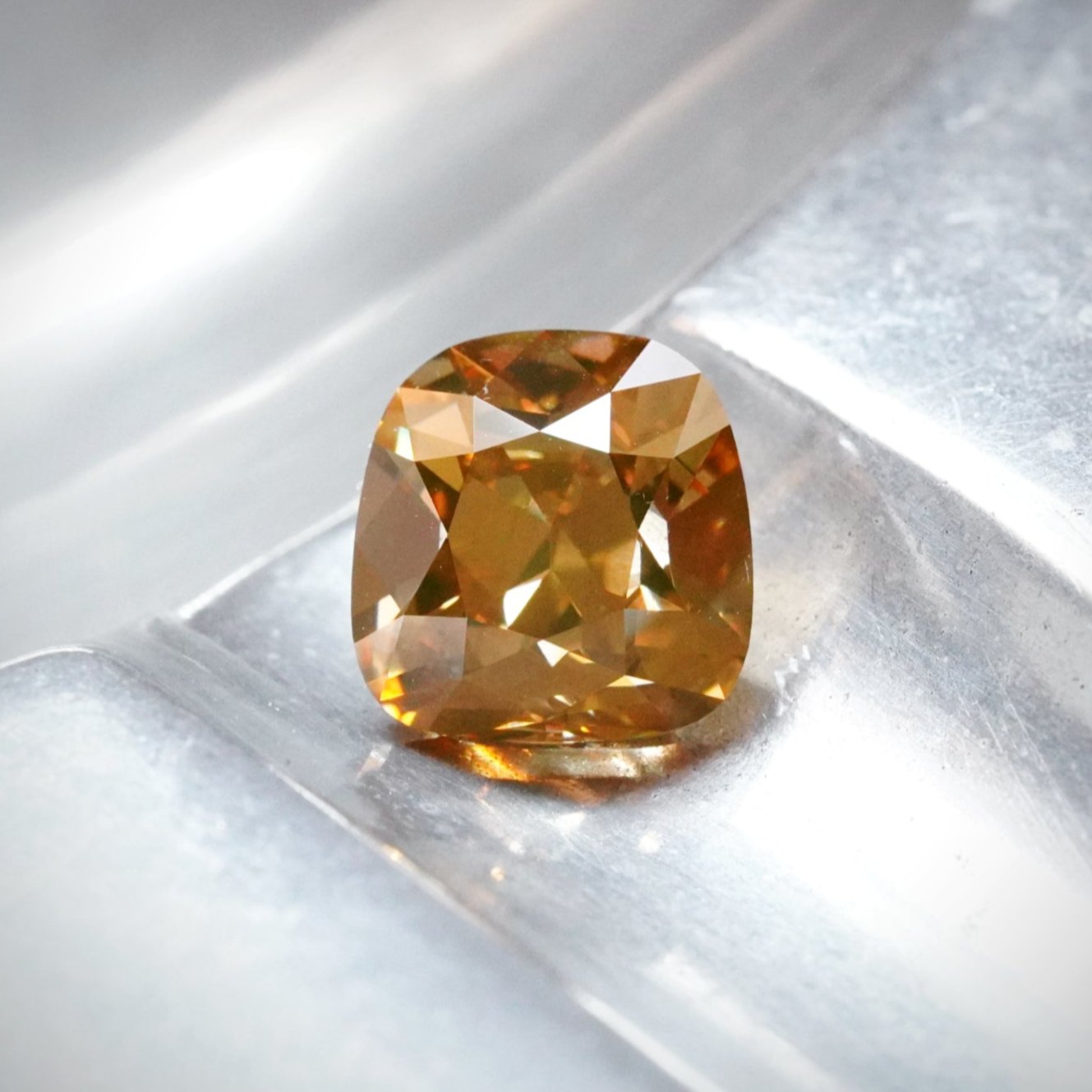 Cushion Cut Amber Diamond, 3.01 ct