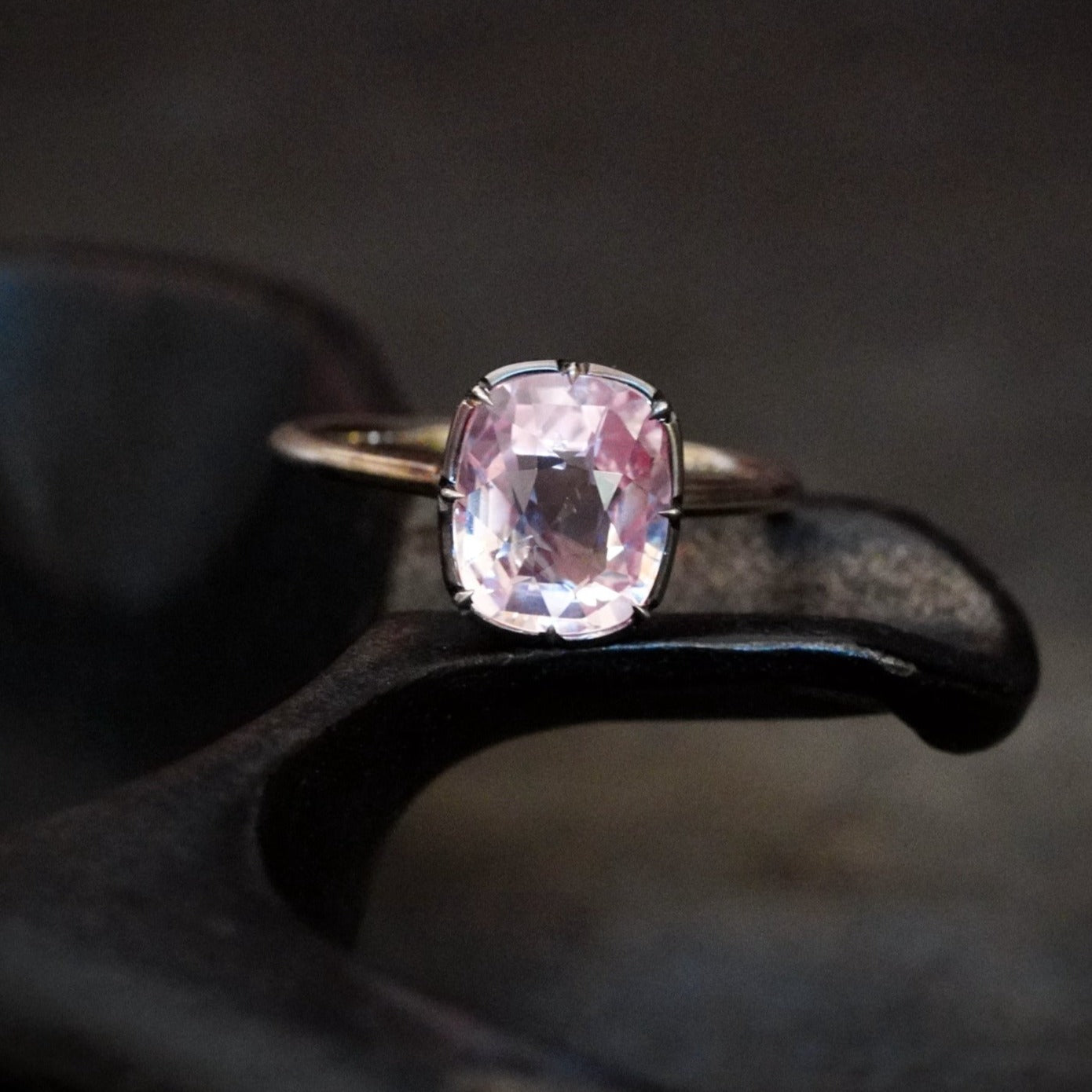 3.30 CT Cushion Padparadscha Sapphire in Dual-Tone Gold Ring