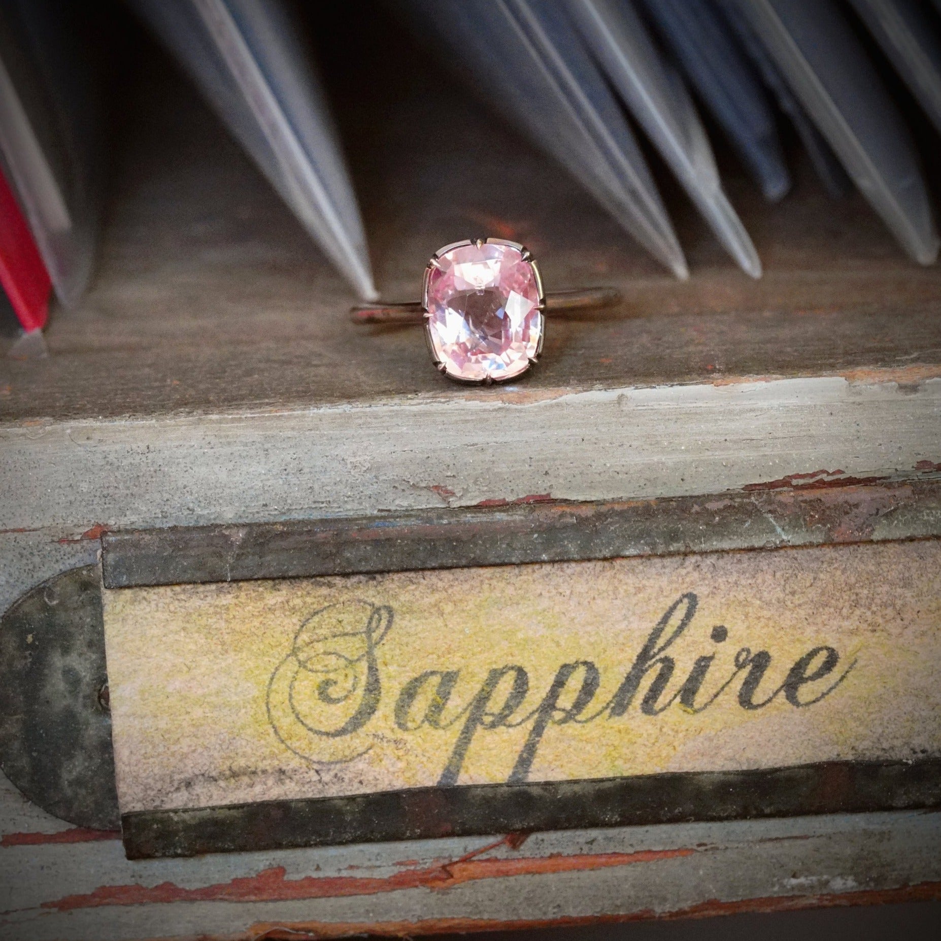 3.30 CT Cushion Padparadscha Sapphire in Dual-Tone Gold Ring