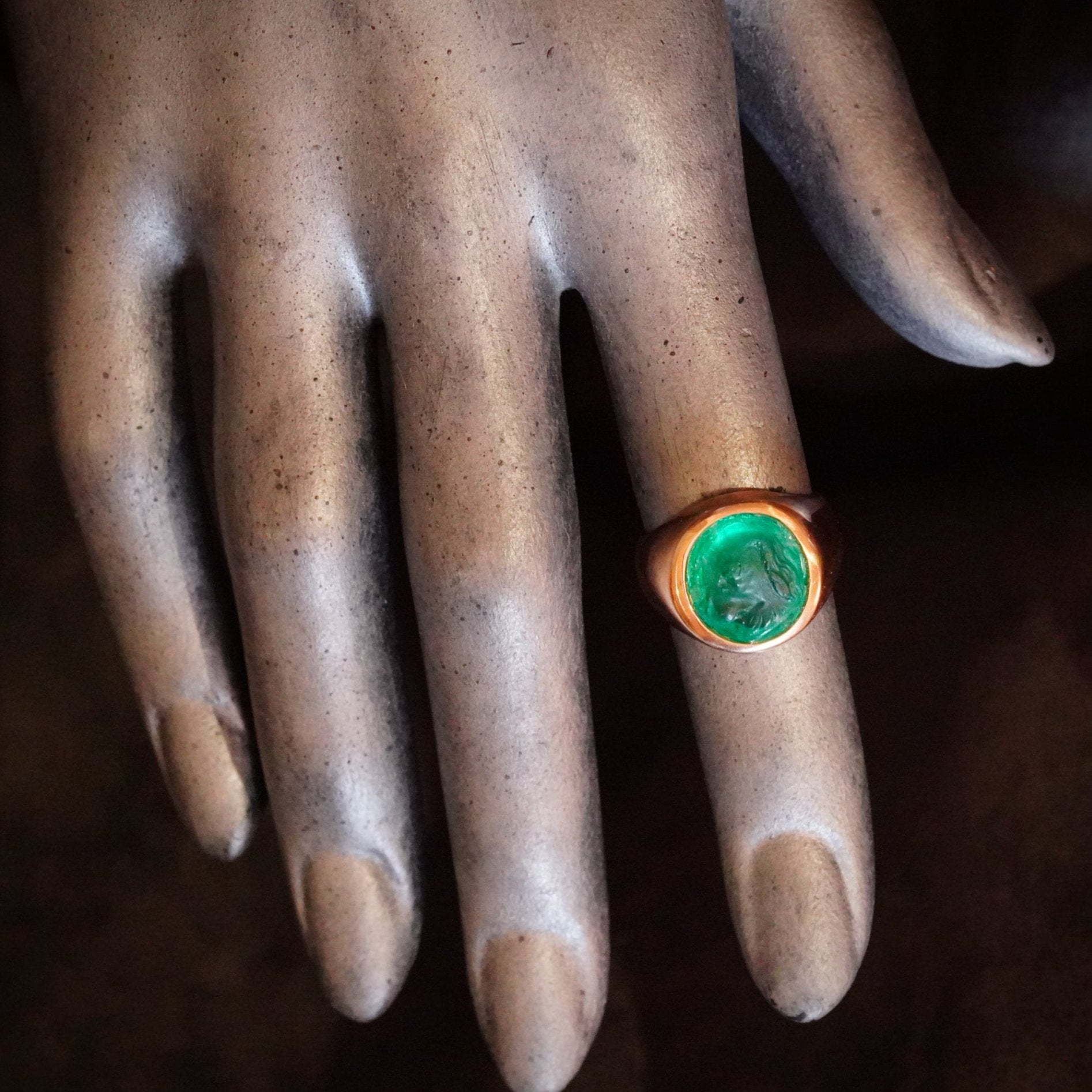 Victorian Carved Colombian Emerald Ring, 6.45 ct