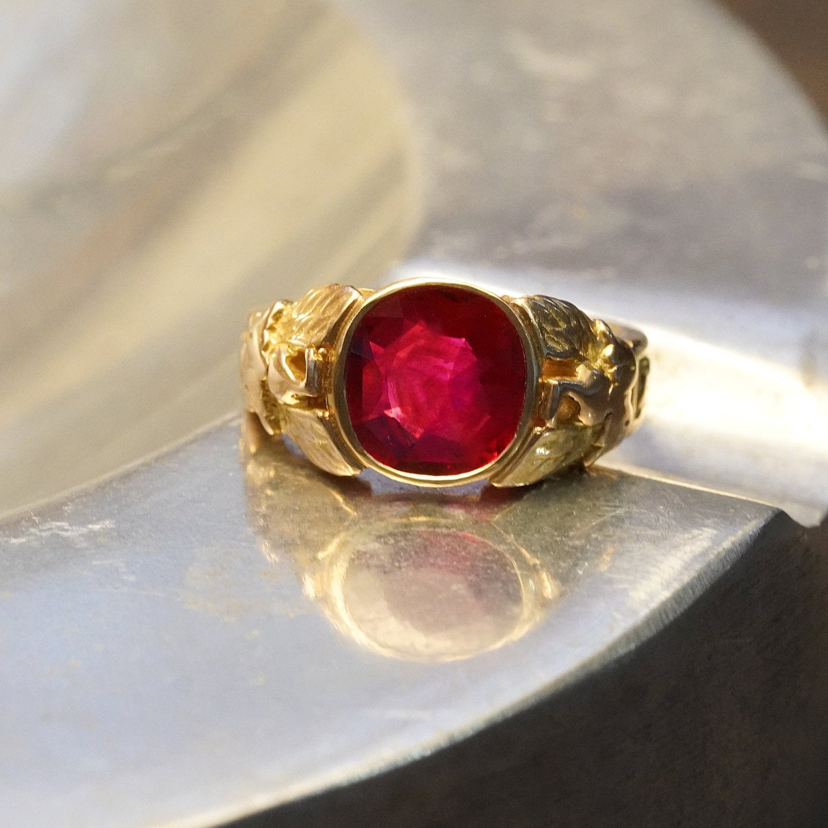 Antique Cushion Cut Burma Ruby Ring, 3.21 ct