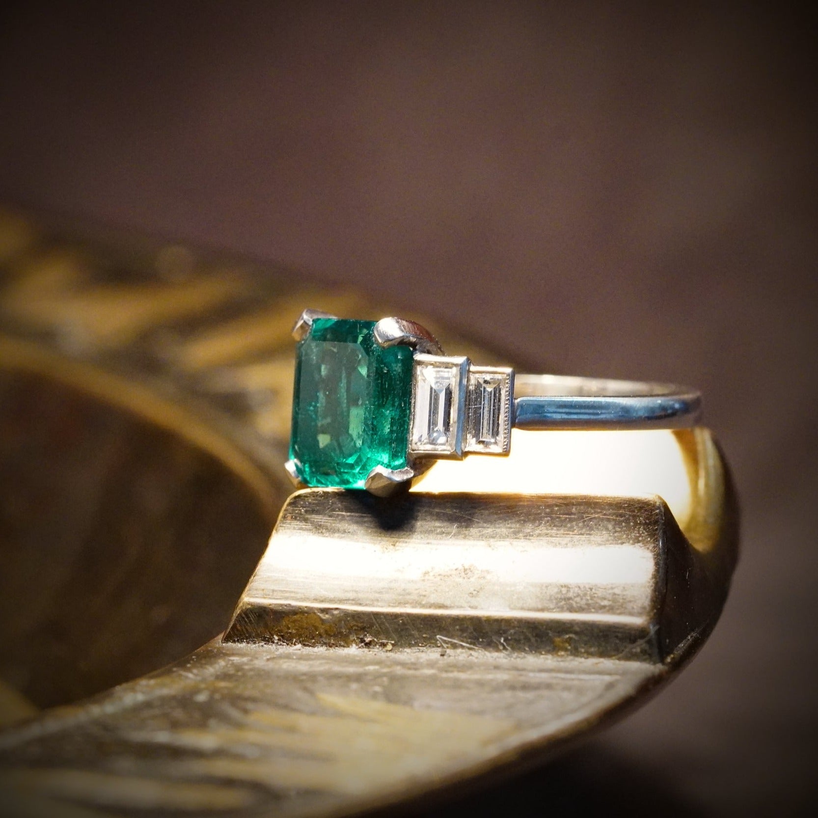 Step Cut Colombian Emerald Deco Ring, 3.21 ct