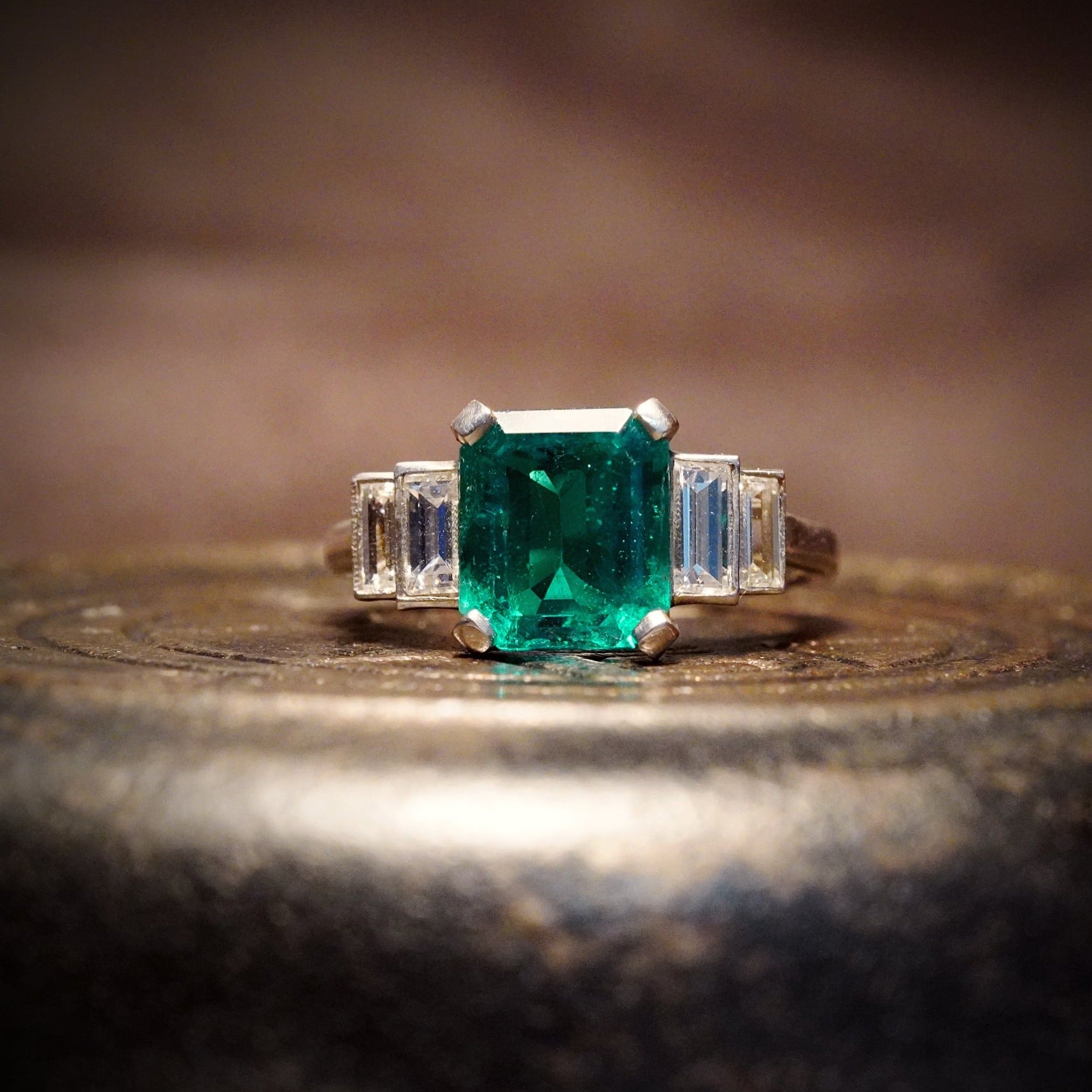 Step Cut Colombian Emerald Deco Ring, 3.21 ct