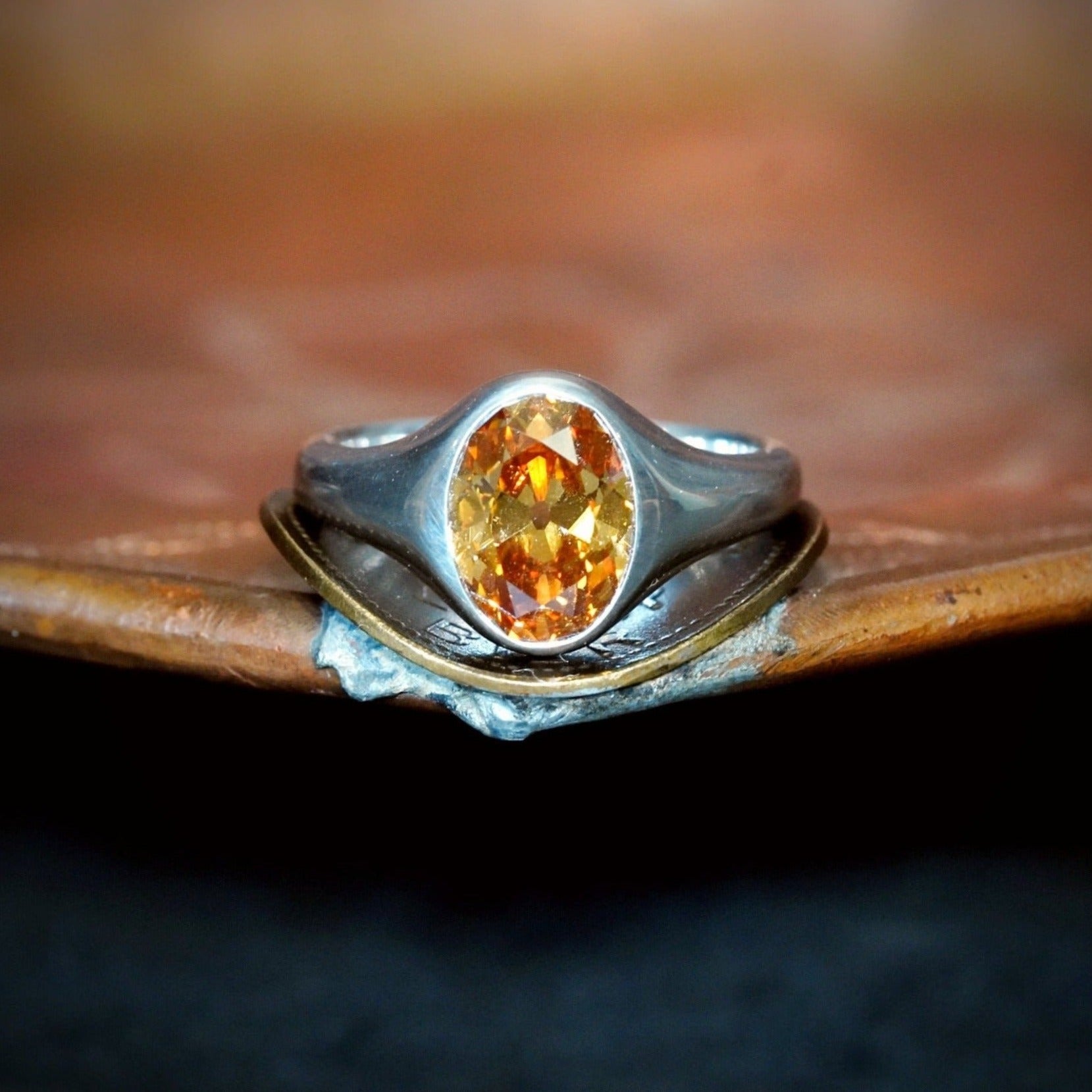 Amber-Hued 2.10 Carat Oval Diamond Ring: A Victorian-Inspired Piece of Art