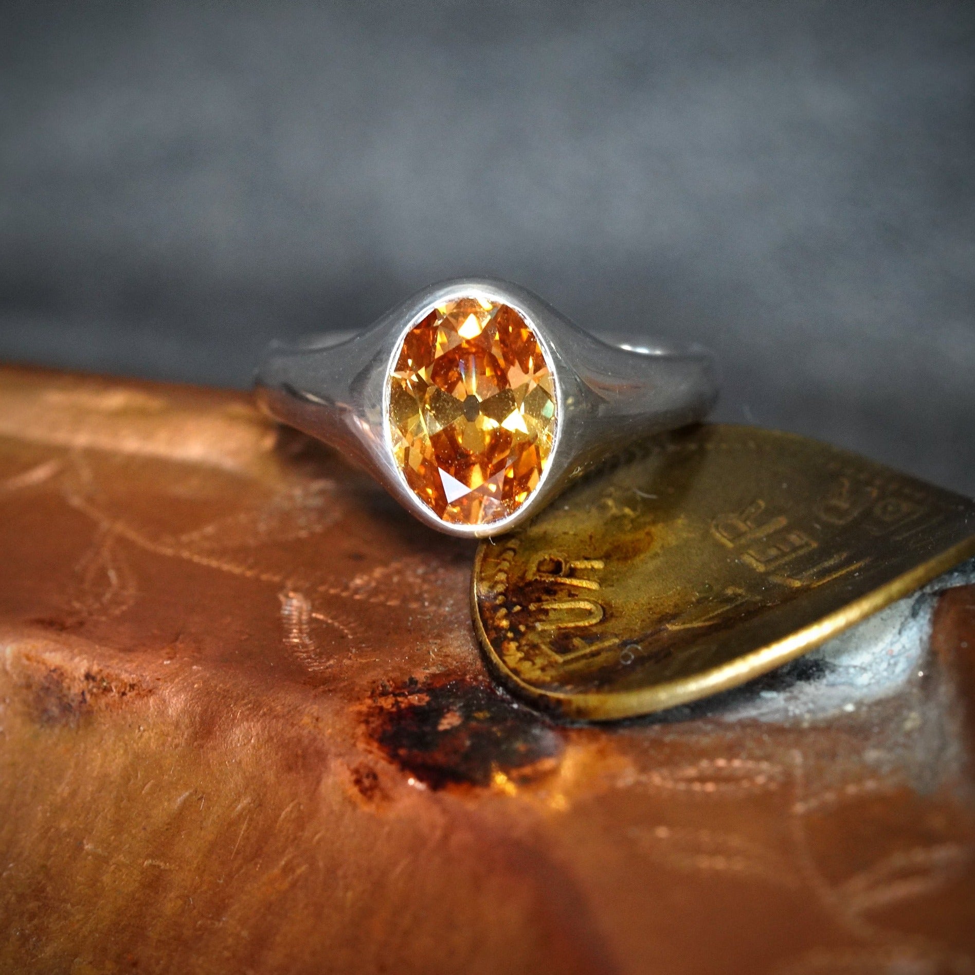 Amber-Hued 2.10 Carat Oval Diamond Ring: A Victorian-Inspired Piece of Art