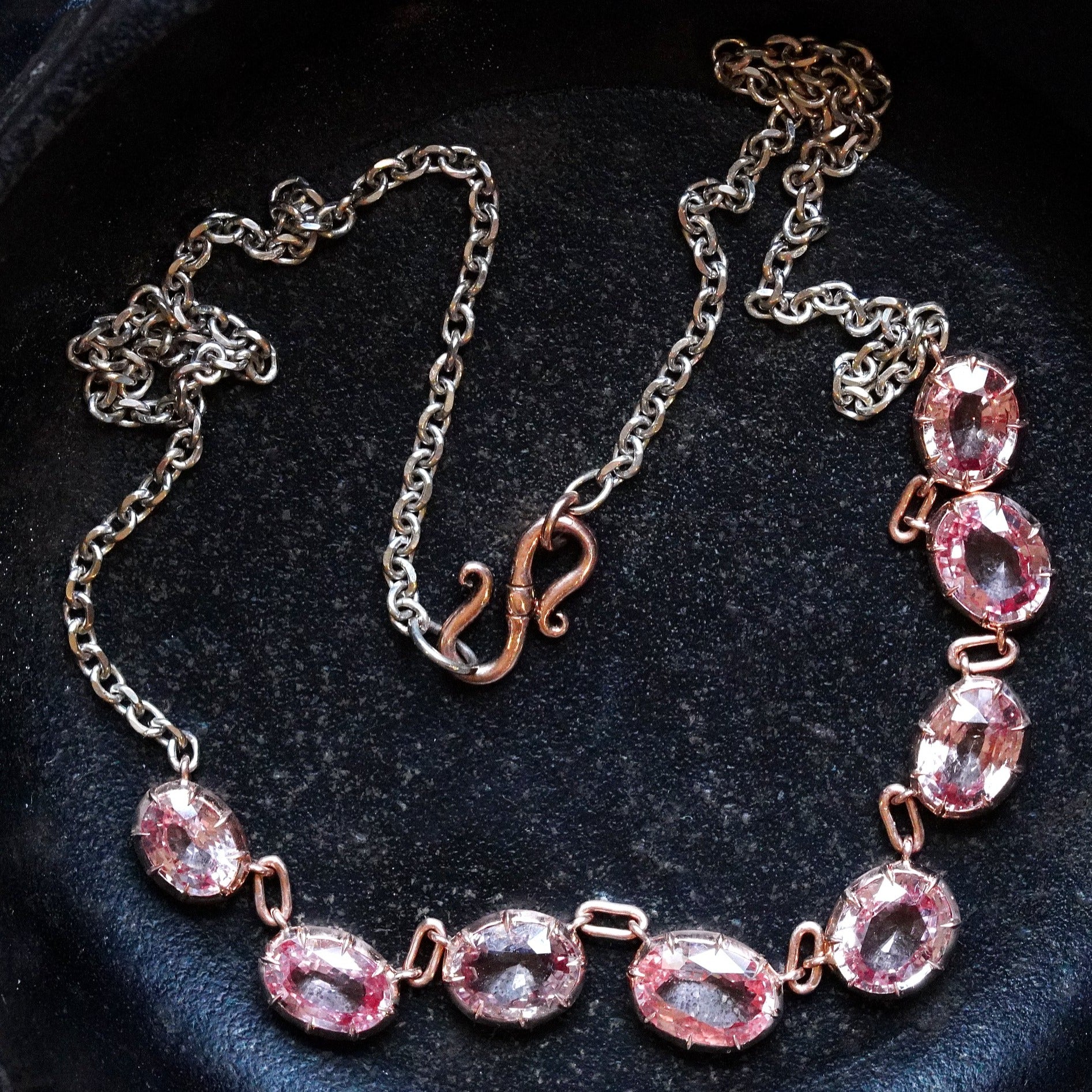 10.40-CT Oval Padparadscha Sapphire Necklace in 18K Rose Gold and Platinum