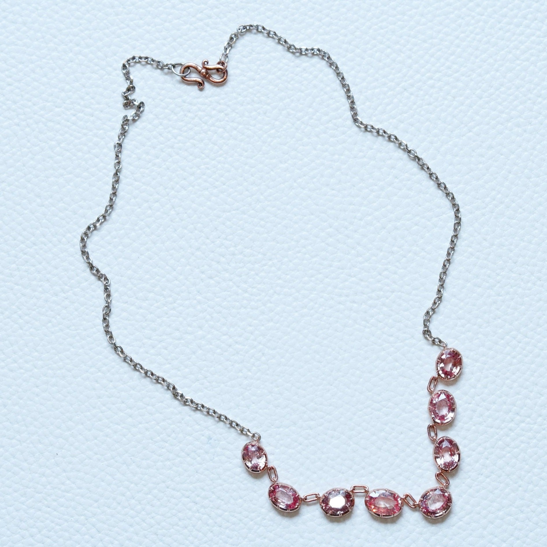 10.40-Carat Oval Padparadscha Sapphire Necklace in 18K Rose Gold and Platinum