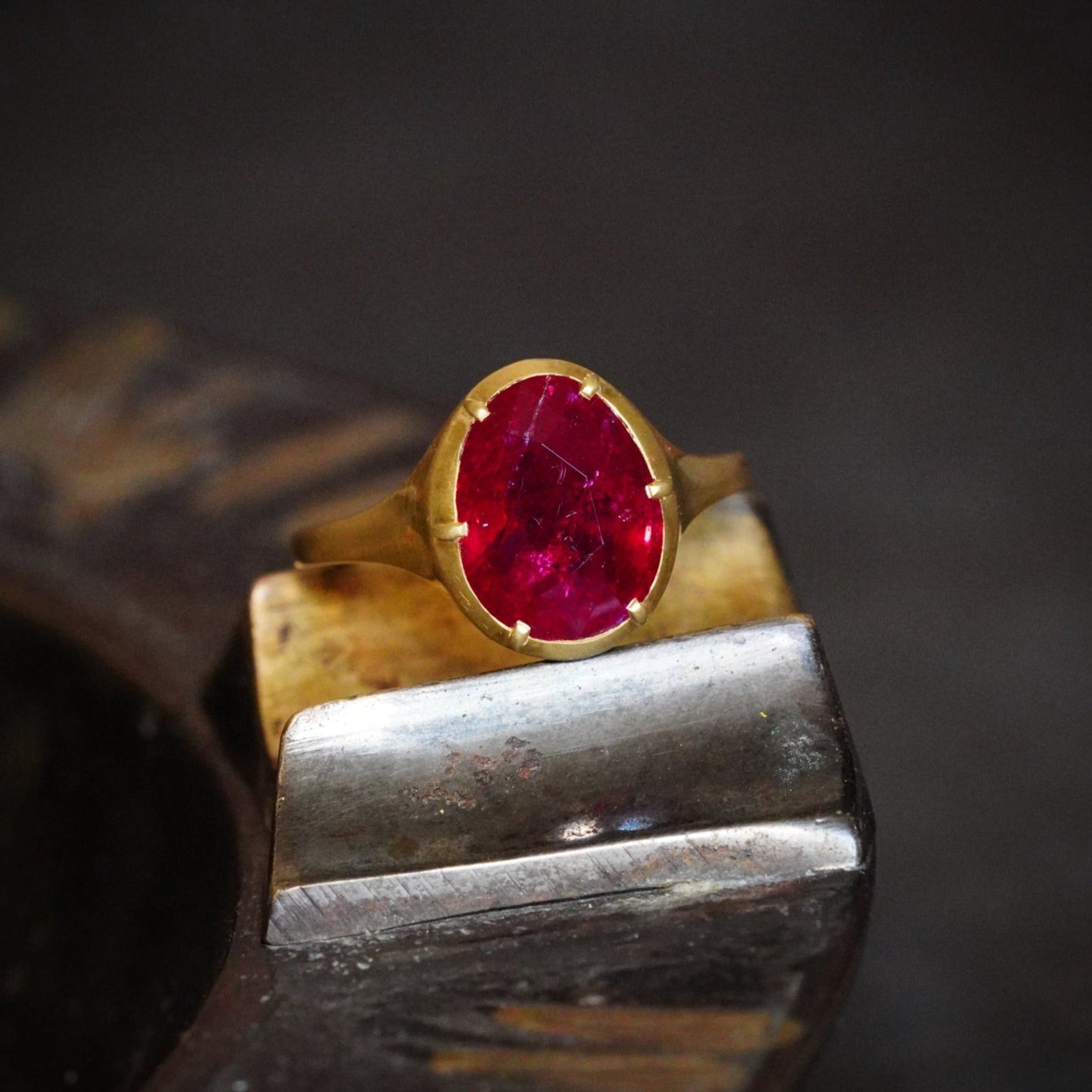 4.07-Carat No Heat Burmese Ruby Ring in 20K Yellow Gold - A Jogani Original