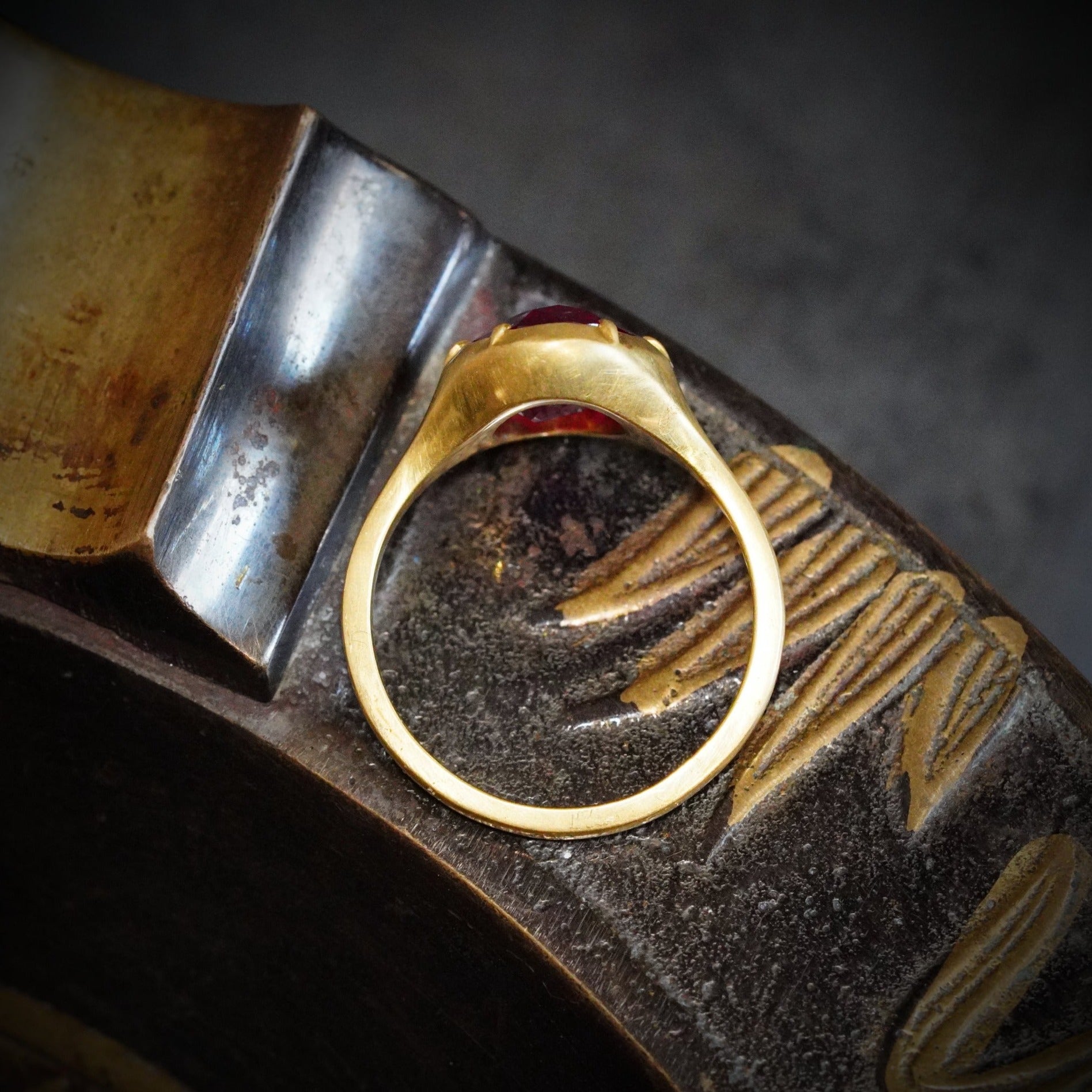 4.07-CT No Heat Burmese Ruby Ring in 20K Yellow Gold Collet Set Ring