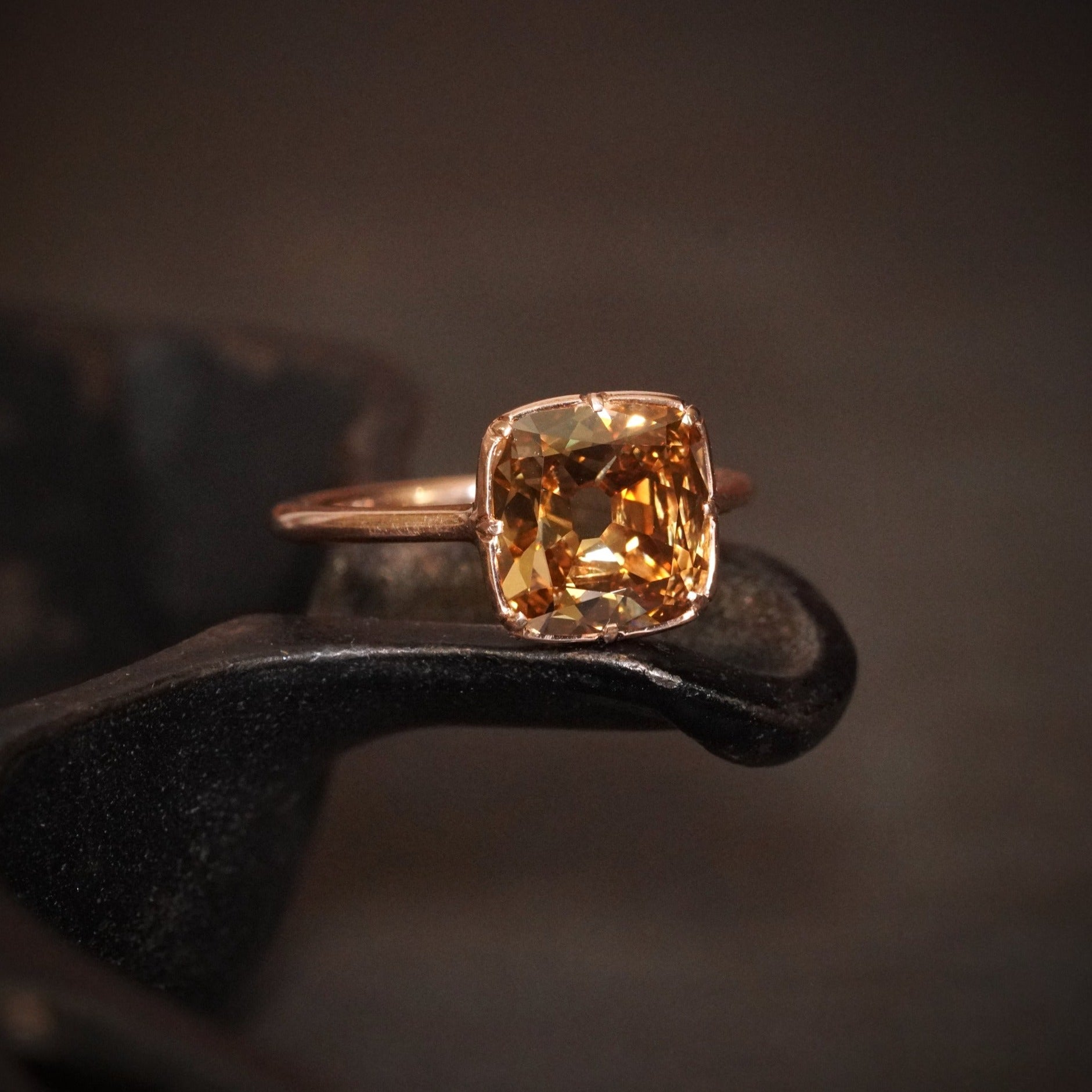 Golden Twilight: Majestic 3.00-Carat Cushion Diamond Ring in 18K Rose Gold