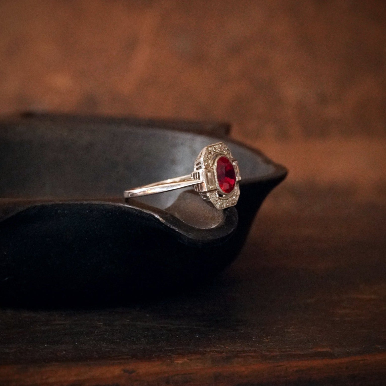 Jogani Exquisite 1.86ct Burmese "Pigeon Blood" Ruby and Diamond Art Deco Ring 