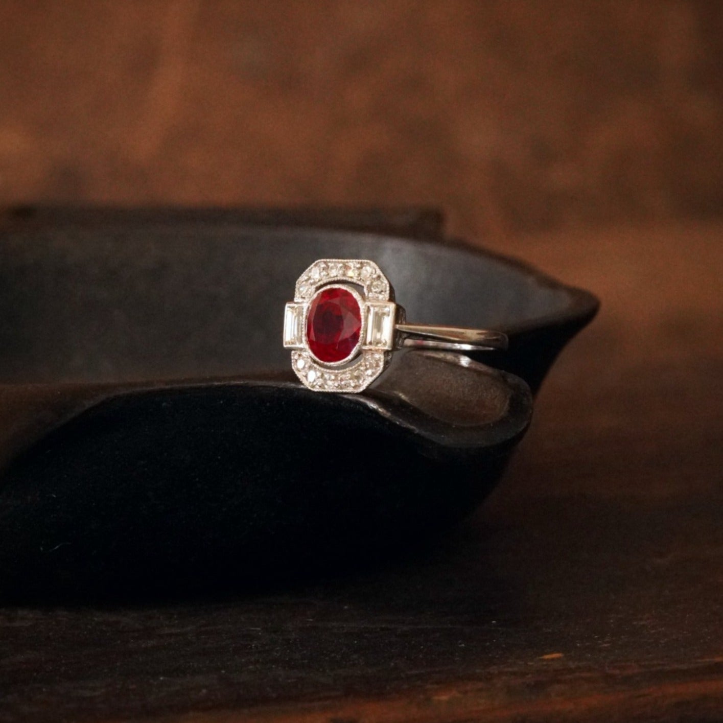  Jogani Exquisite 1.86ct Burmese "Pigeon Blood" Ruby and Diamond Art Deco Ring 