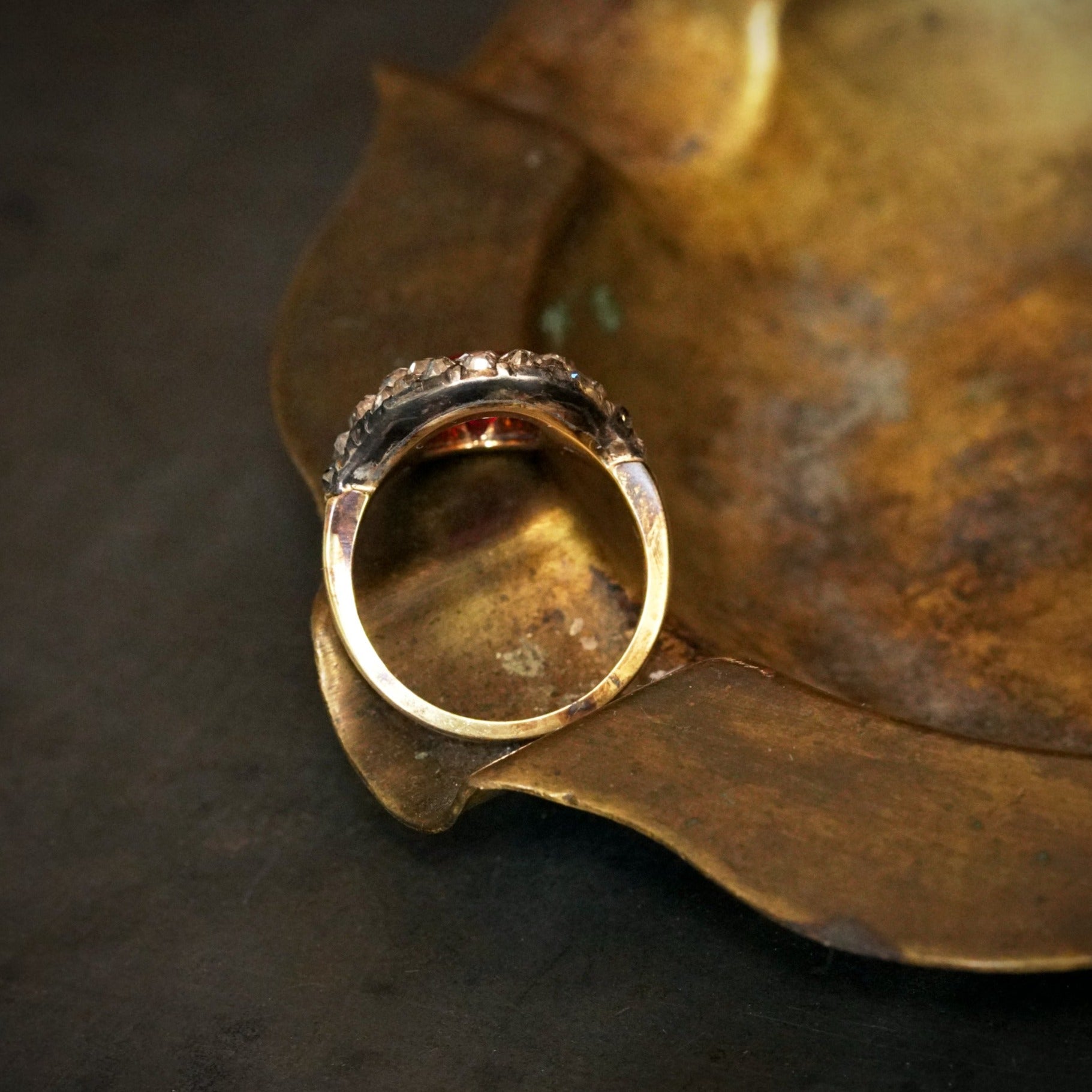 Jogani Exquisite Georgian Era Ring with a Glowing 3.12 CT No Heat Burmese Ruby and Lustrous Table-Cut Diamonds