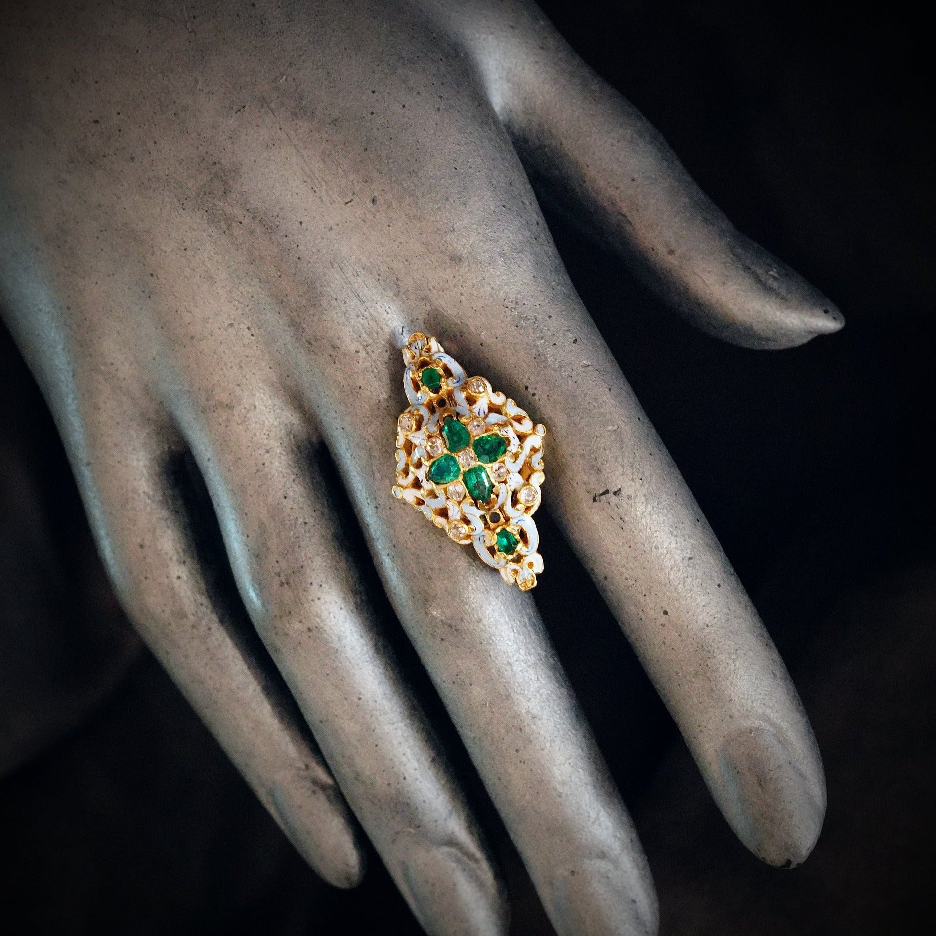 Jogani Renaissance Revival Emerald and Diamond Enamel Brooch
