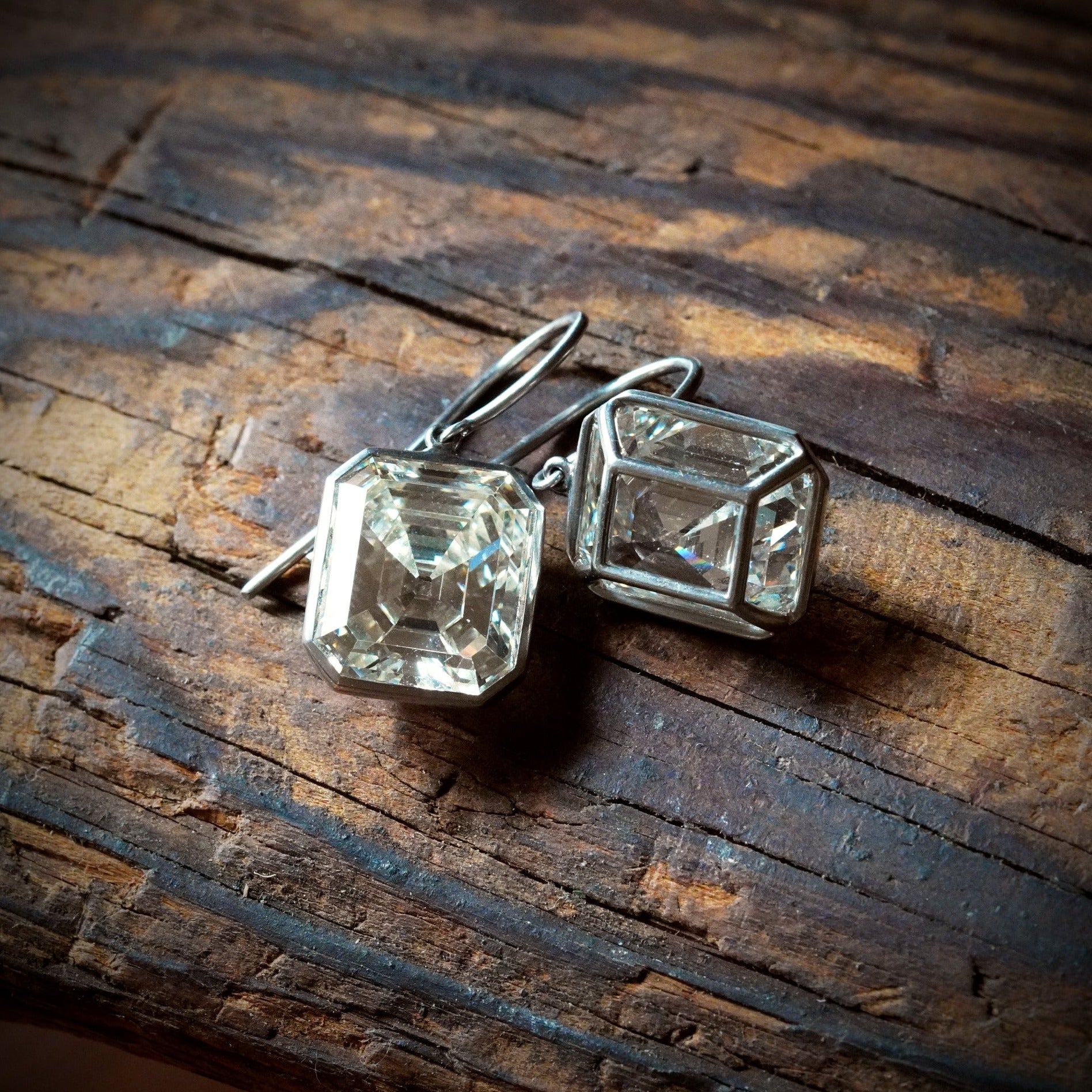 Jogani Twin Step Cut Diamond Earrings: Platinum Brilliance
