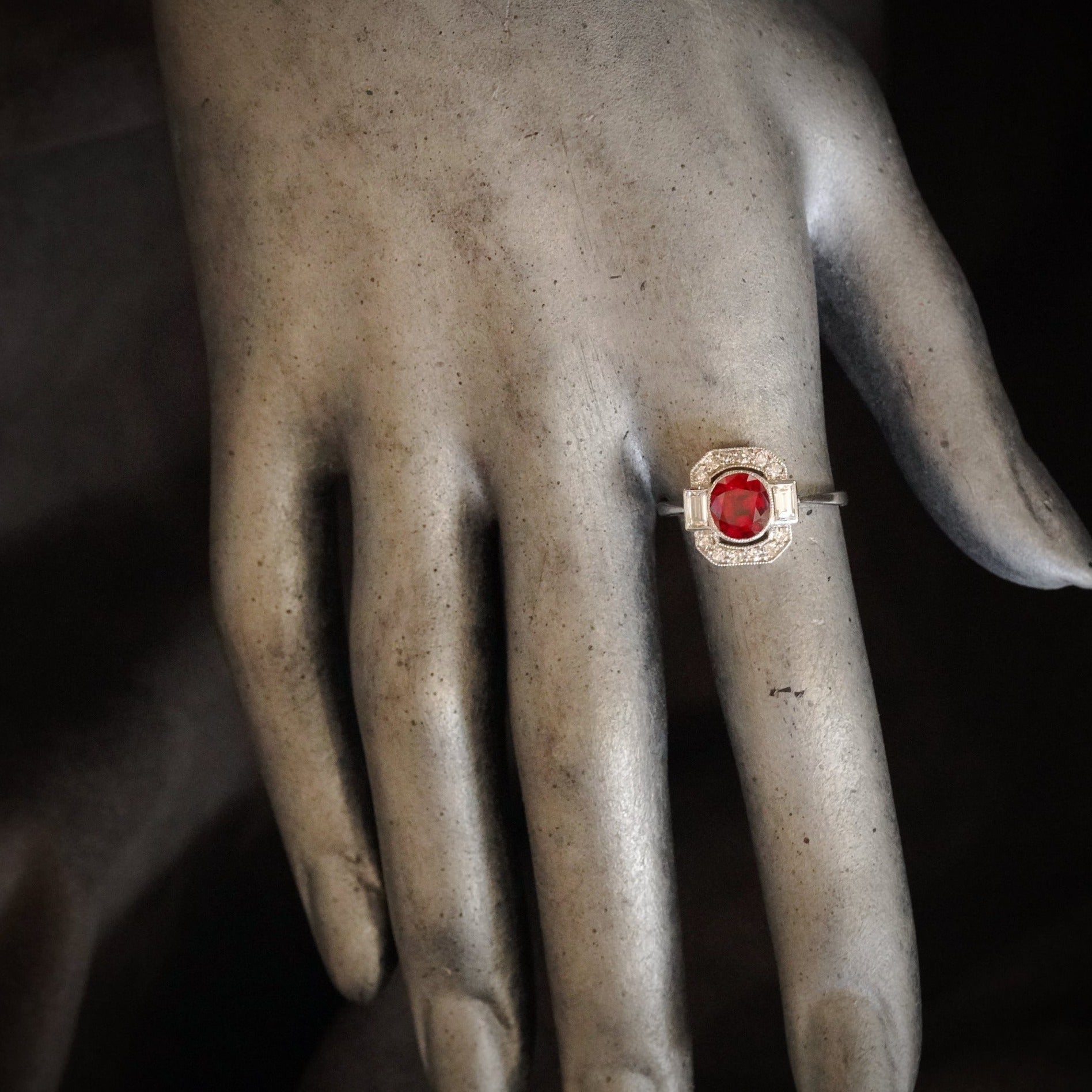 Jogani Exquisite 1.86ct Burmese "Pigeon Blood" Ruby and Diamond Art Deco Ring