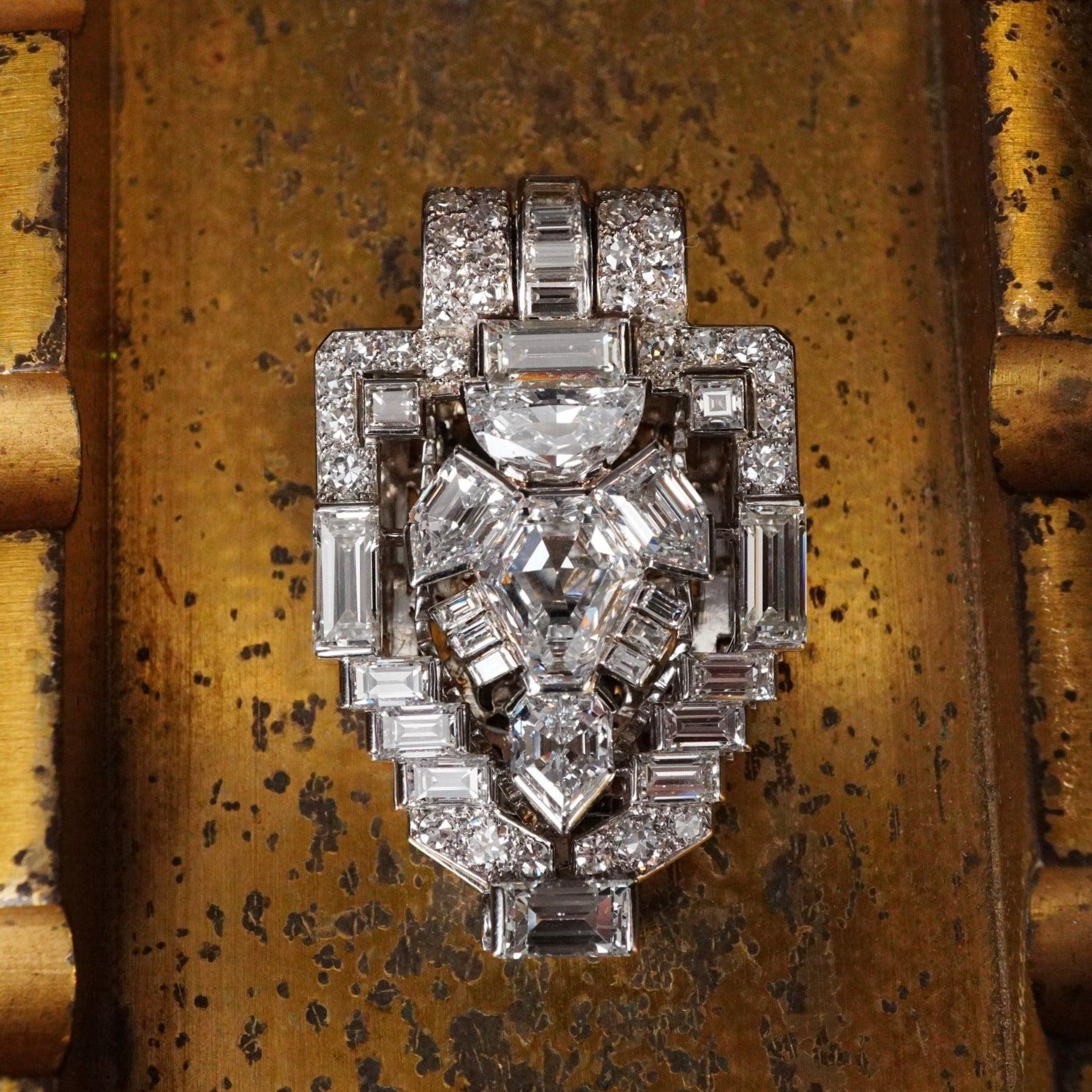 Art Deco Cartier Diamond Platinum Clip Brooch