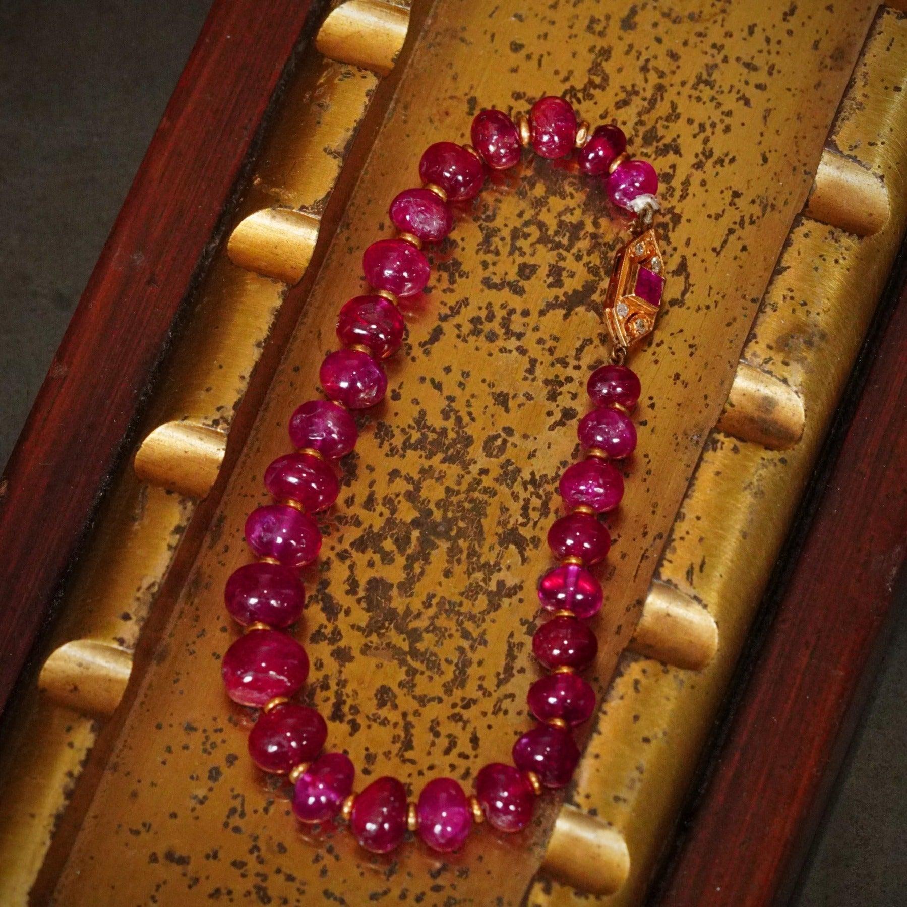 Anup Jogani's masterpiece: Captivating Mughal jewelry bracelet with Burma no heat ruby and Victorian-style clasp