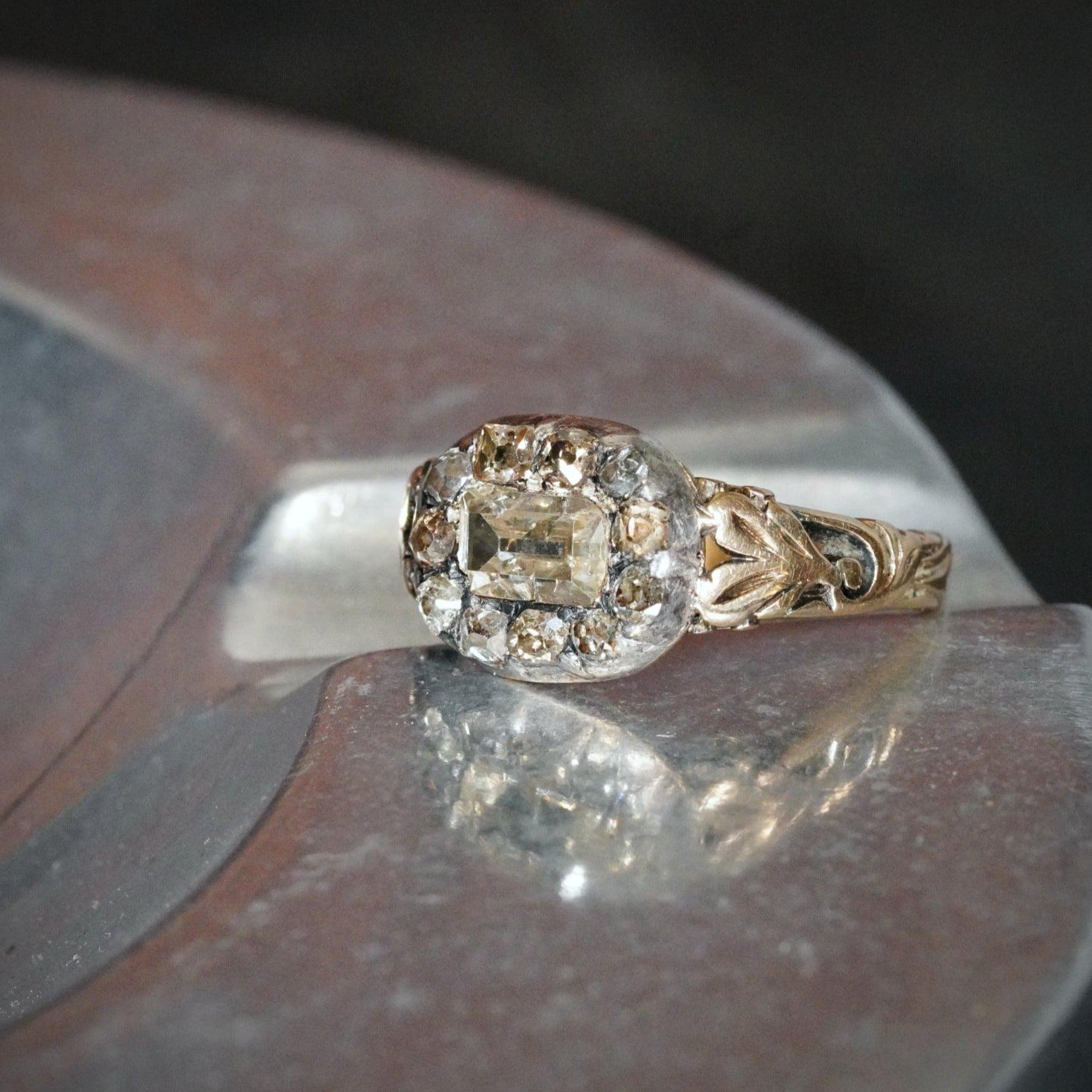 jogani Radiant White Table Cut Diamond, the Centerpiece of the Georgian Era Diamond Ring